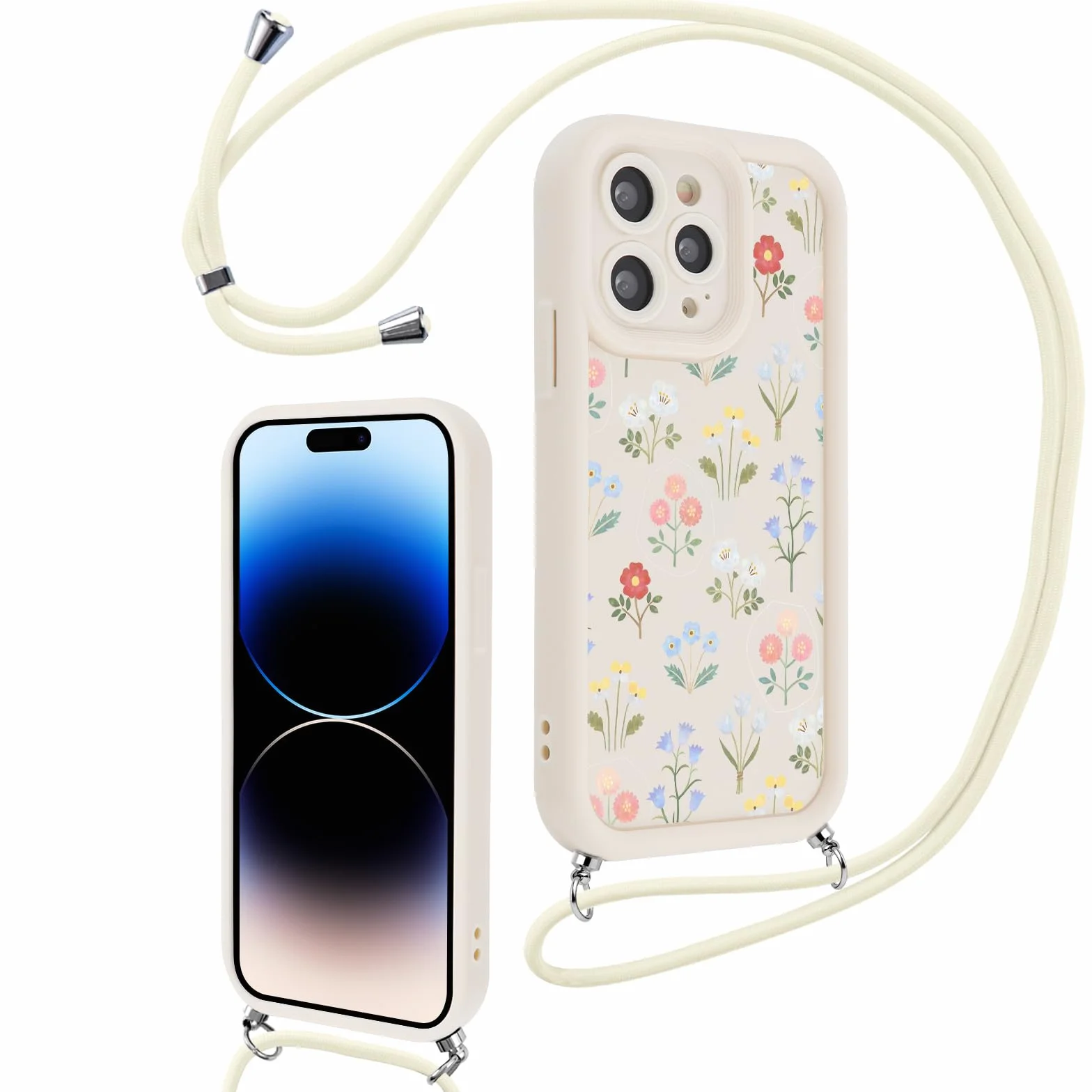 Etui ochronne iPhone 16 Pro Max 6,9" silikon TPU z tasiemką kwiaty