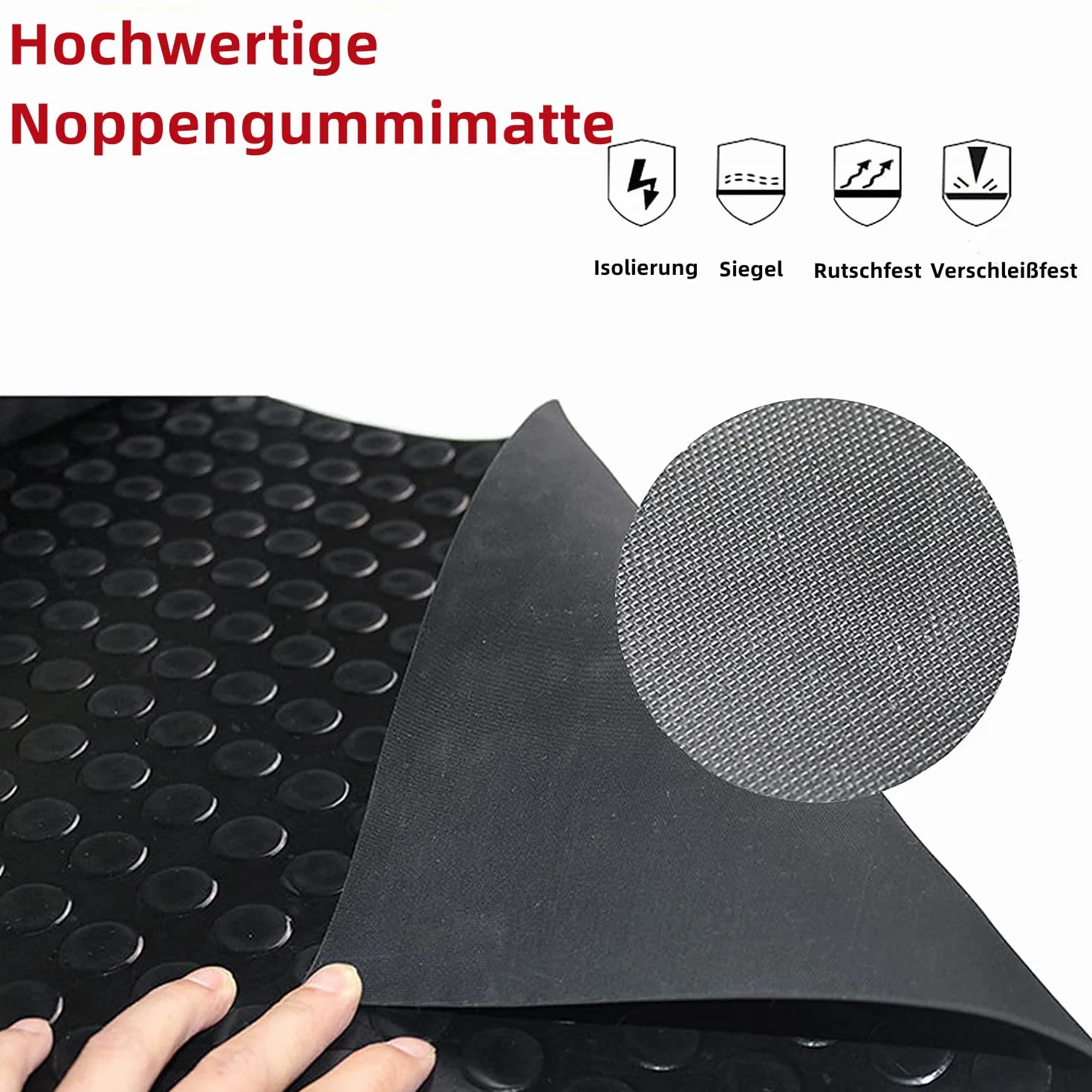 Mata gumowa z wypustkami, 500 x 100 cm, 3 mm, mata ochronna z wypustkami, wykładzina gumowa mocna jako podłoga warsztatowa, mata antypoślizgowa, nakładka na stół warsztatowy i mata podłogowa