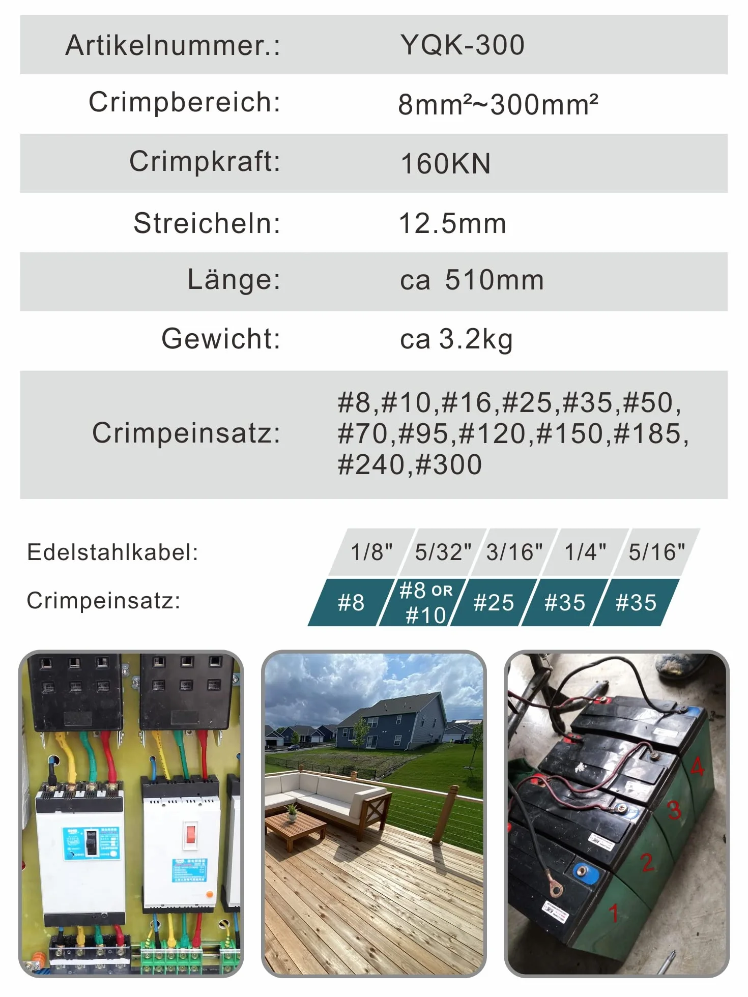 AMZCNC Hydrauliczne szczypce zaciskowe 16 ton z 13 stalowymi końcówkami zaciskowymi, 8-300 mm² – profesjonalny zestaw narzędzi do miedzianych i aluminiowych końcówek kablowych.