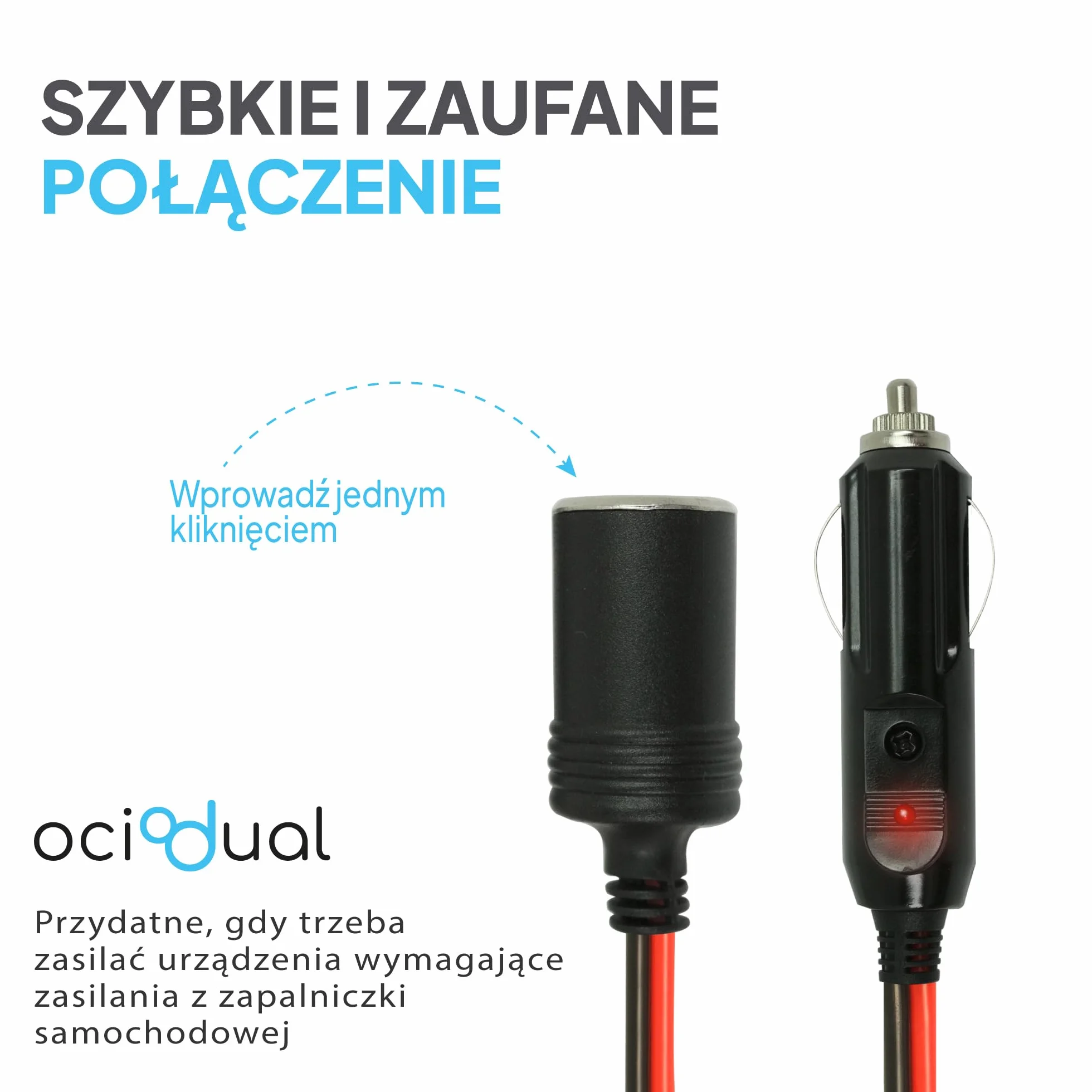 OcioDual Przedłużacz do gniazda zapalniczki samochodowej 12V 24V czarny