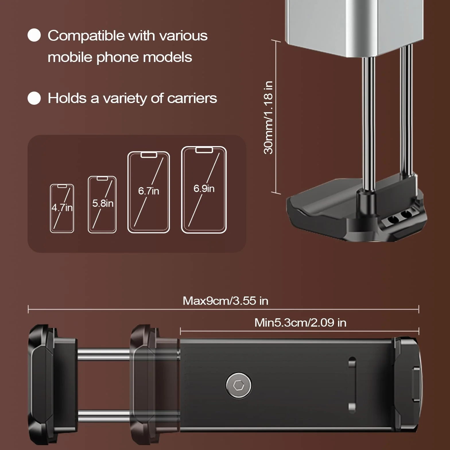 Uchwyt na telefon samolotowy, aluminiowy uchwyt na telefon do podróży samolotem, zacisk obrotowy o 360°, składany rozmiar kieszonkowy, stojak na telefon do latania, stolik na tacę, niezbędne