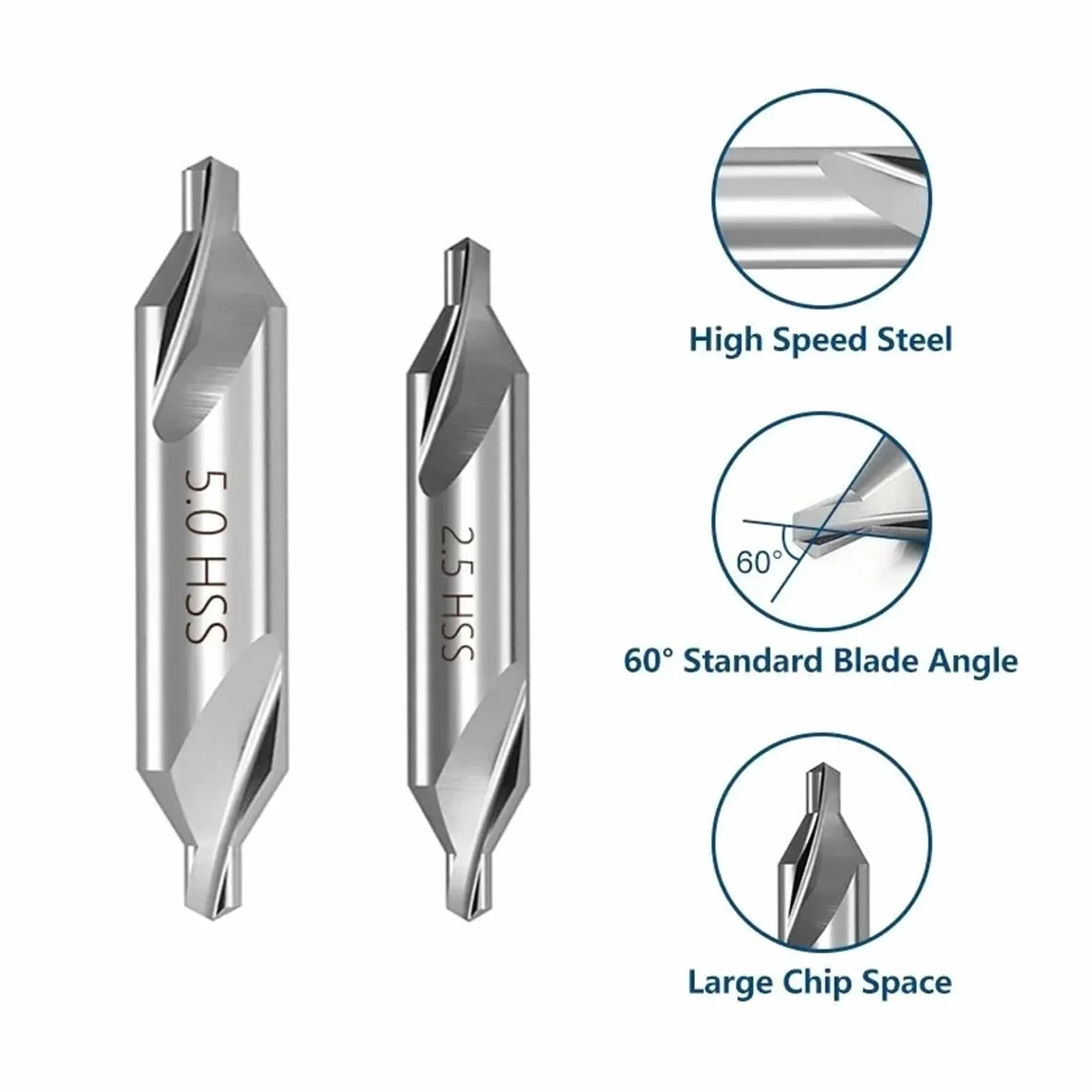 Wiertło centrujące HSS, Zestaw wierteł centralnych HSS 60 stopni i pogłębiaczy 1,5-6,0 mm(6pcs 2.0 6.0mm)
