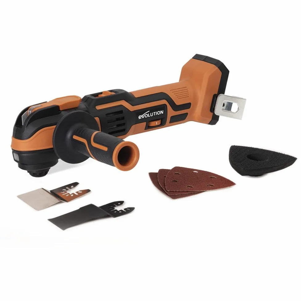 Evolution Power Tools R18MLT-Li Akumulatorowe narzędzie wielofunkcyjne 18 V uniwersalne i wielomateriałowe do cięcia, kształtowania, skrobania i szlifowania, akumulator nie wchodzi w skład zestawu