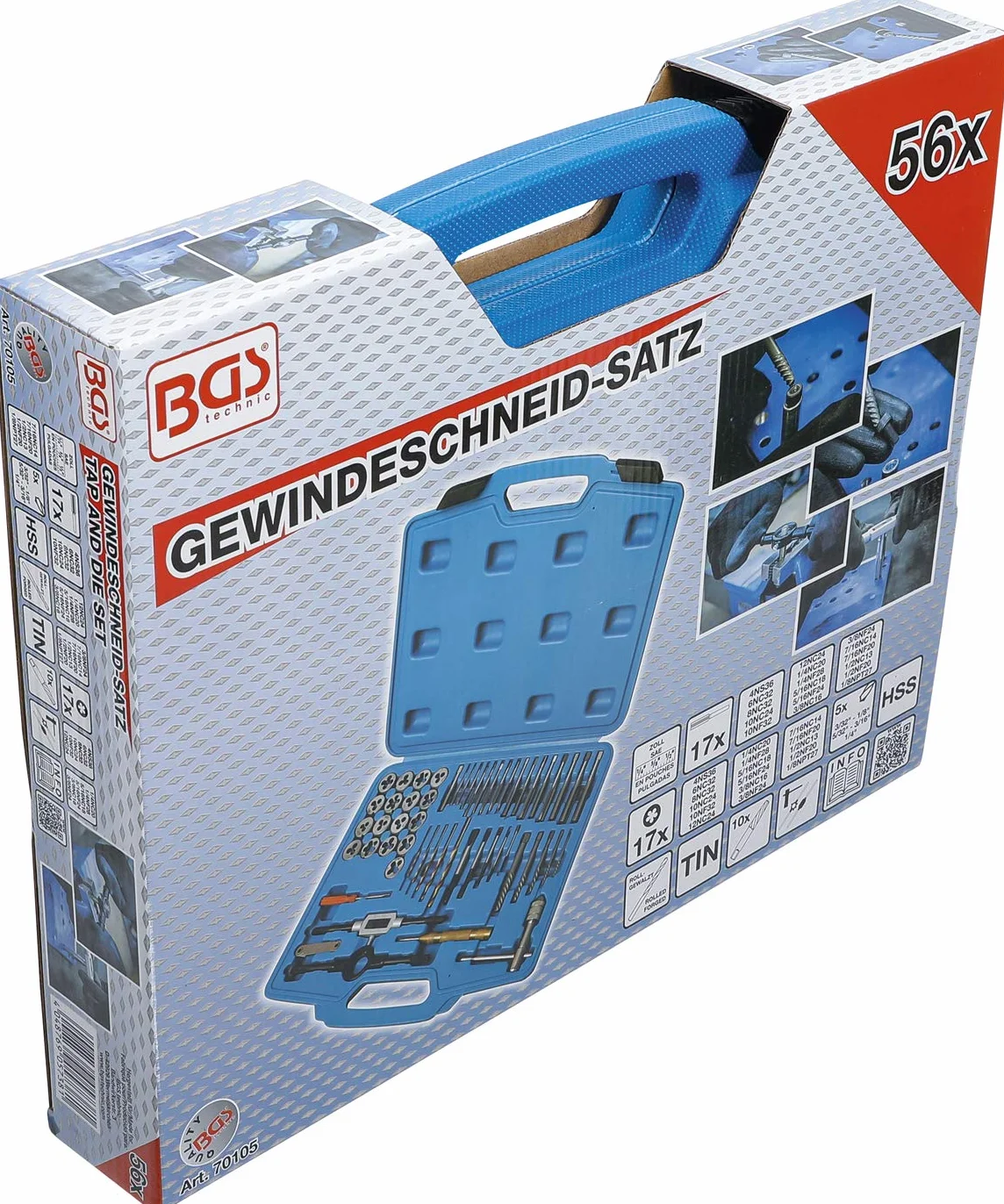 BGS 70105 | Zestaw gwintowników | calowe | 1/4" - 1/2" | 56 szt.