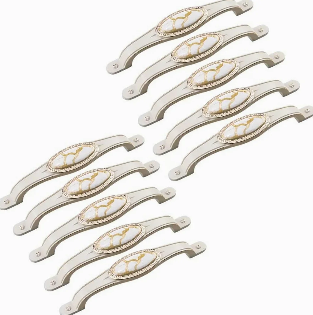Uchwyt gałki, 10 szt. Moda europejska Meble Uchwyty do drzwi Wyciąga uchwyty szuflady Uchwyty Gałki Gałka komody Pull Nowoczesna kuchnia Ceramiczne gałki ze stopu cynku Uchwyty sprzętowe (Color : Ivo