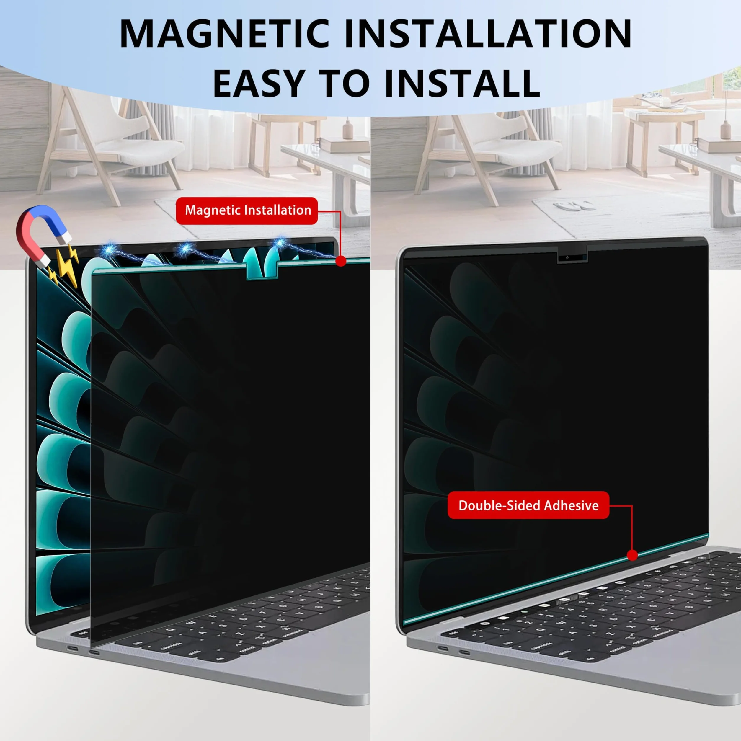 Magnetyczna Folia PrywatnośCi do Macbook Air 13,6 Cala (2022-2025, M2, M3, M4, Pro, Max), Zdejmowany Filtr PrywatnośCi do LaptopóW I Ochrona Ekranu Bez OśLepiania Niebieskiego śWiatłEm