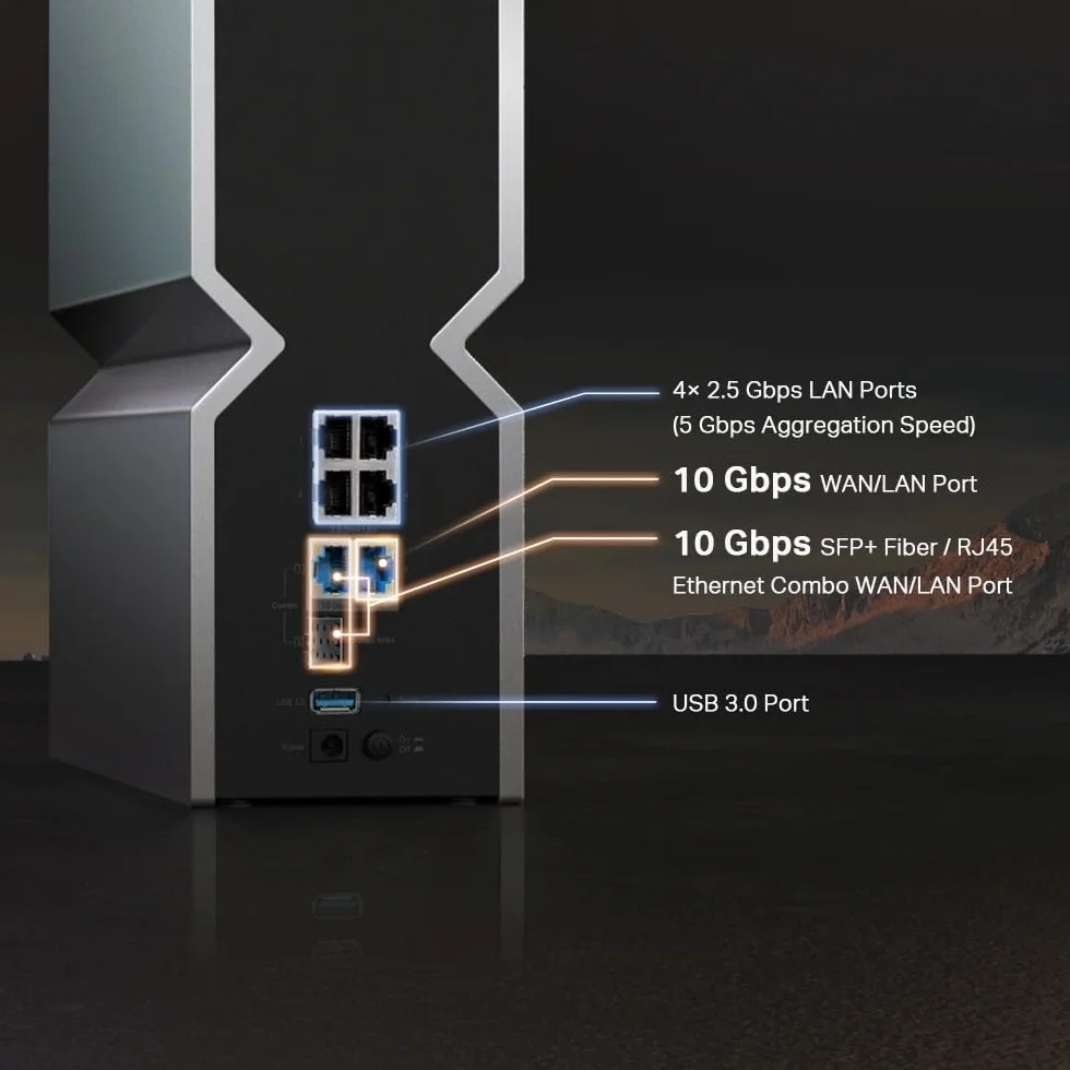 TP‑Link Archer BE800 Router, Tri‑Band Wi‑Fi 7 BE19000, 2×10 Gb/s + 4×2,5 Gb/s, USB 3.0, 8 anten, MLO, 320 MHz, EasyMesh, HomeShield