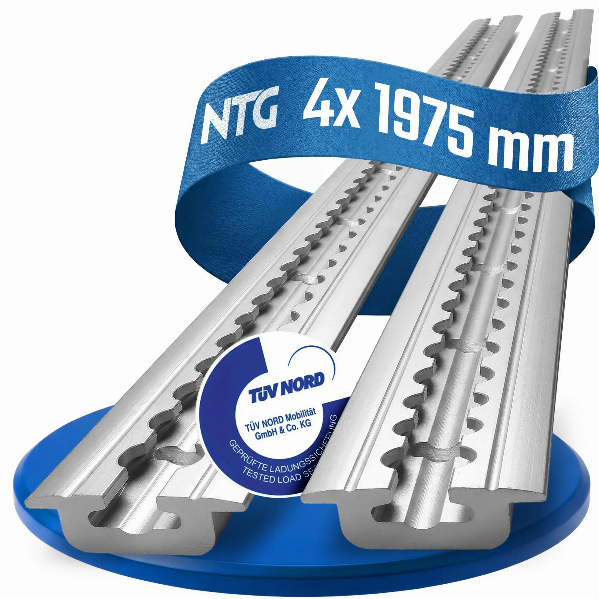 NTG Aluminiowa szyna Airline, 4 sztuki, 2 m, 1975 mm, łącznie 8 metrów, profil podłogowy | Chowana do wpuszczania z otworami – do samochodów ciężarowych i przyczep – zestaw szyn aluminiowych do zabezpieczenia ładunku