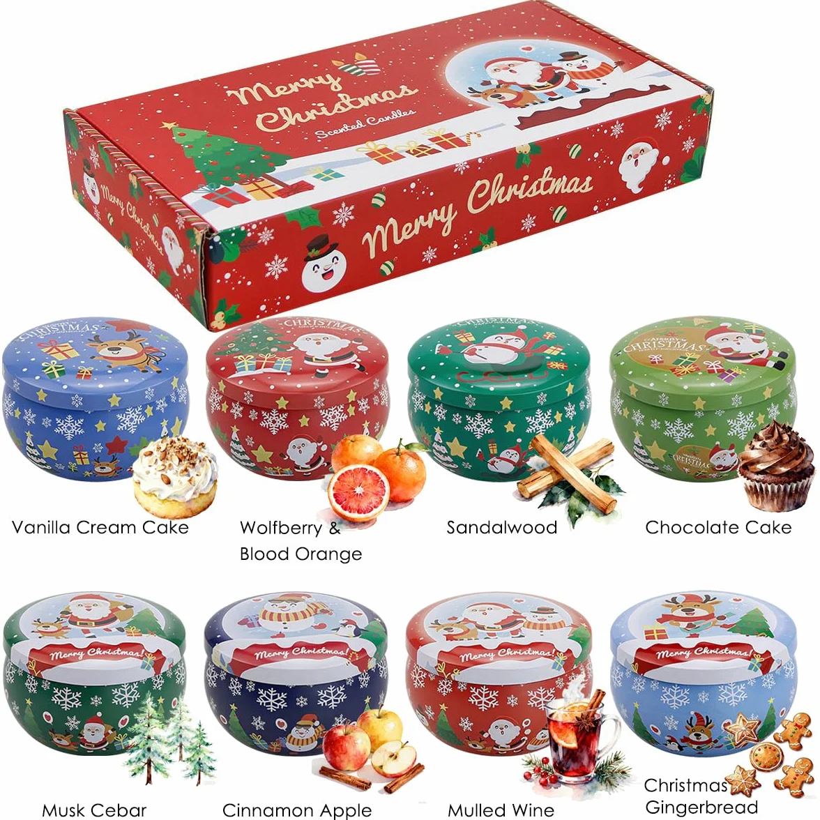 8 świec zapachowych na Boże Narodzenie, zestaw świec zapachowych dla kobiet, z naturalnego wosku sojowego, zestaw świec do aromaterapii na Święto Dziękczynienia i Boże Narodzenie.