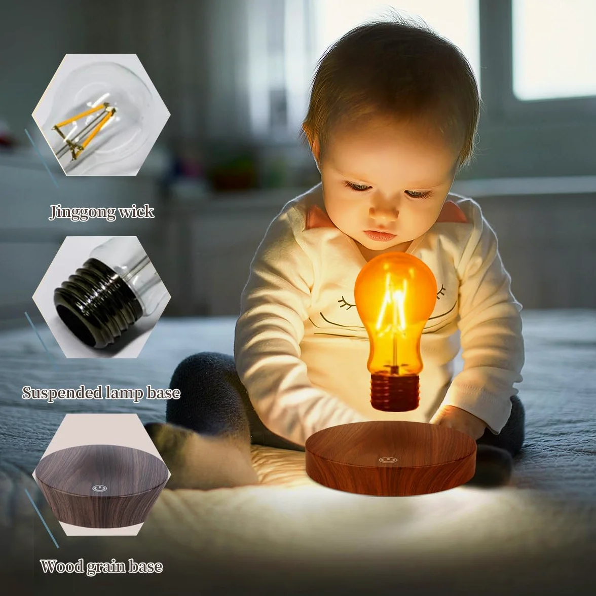 UVEHAS Lampa lewitująca, magnetyczna lampa LED, lampa na biurko, lampa lewitująca, obracająca się lampka nocna na kreatywne prezenty, do domu, biura, dekoracja stołu