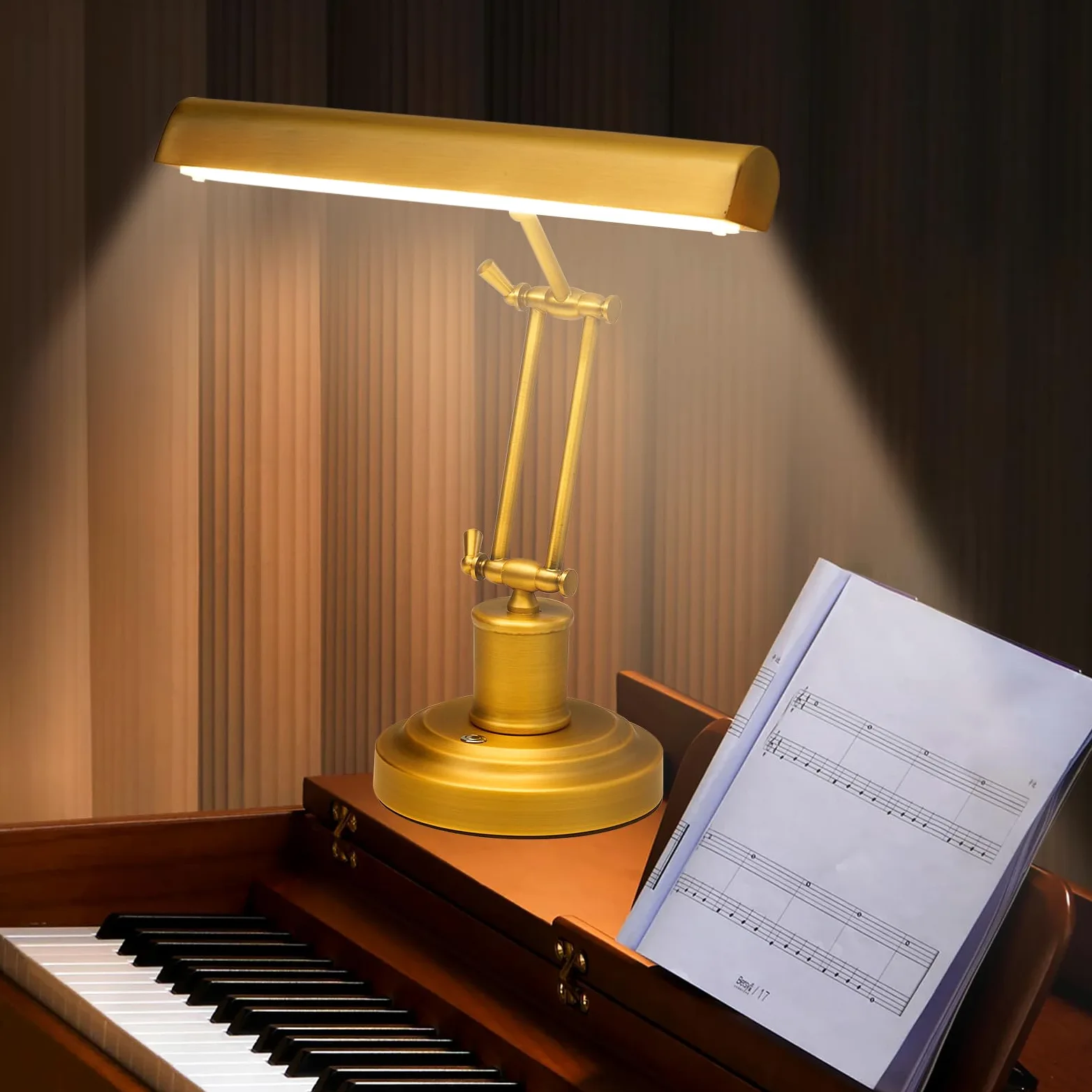 Lampa fortepianowa LED - regulowana lampa fortepianowa z regulowanymi ramionami, sterowaniem dotykowym i CRI≥95, złota lampa antyodblaskowa do pionowego fortepianu, dużego fortepianu i biura