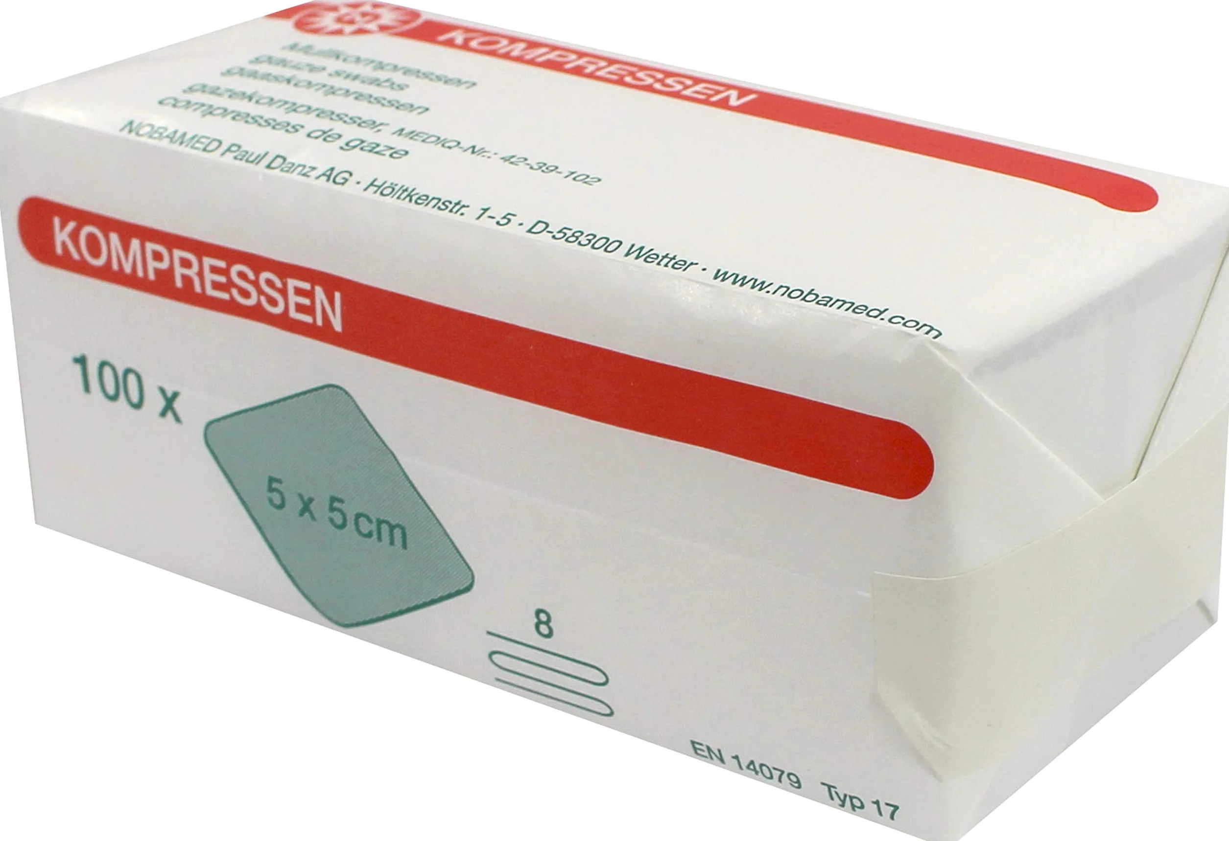 Kompresy 100 sztuk firmy Noba 8-krotne, 5 x 5 cm