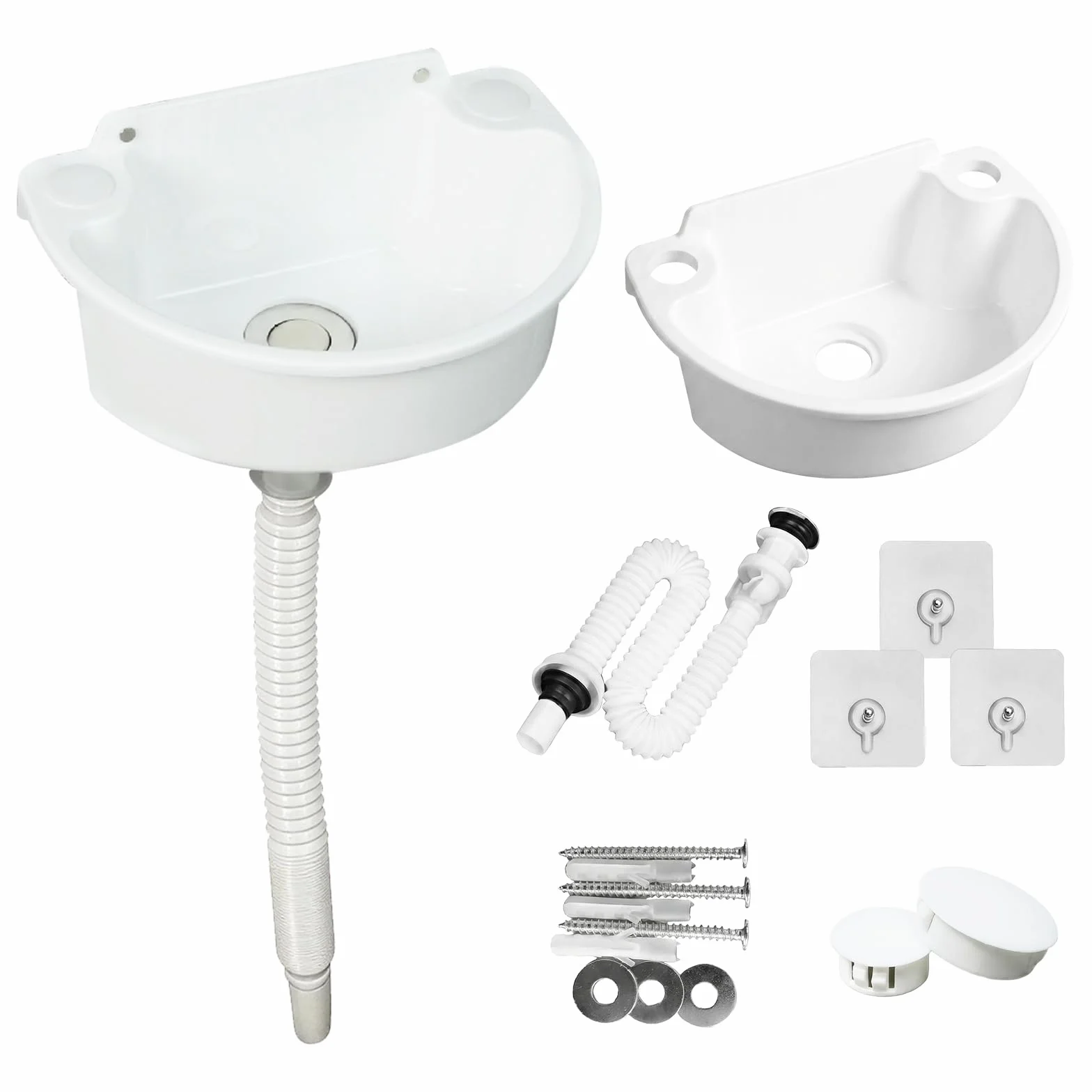 Zlewozmywak z tworzywa sztucznego, mini umywalka z 75 cm stali nierdzewnej, odpływy i korki odpływowe, półokrągła, wygięta, umywalka kempingowa do ogrodu, piwnicy, toalety i łazienki