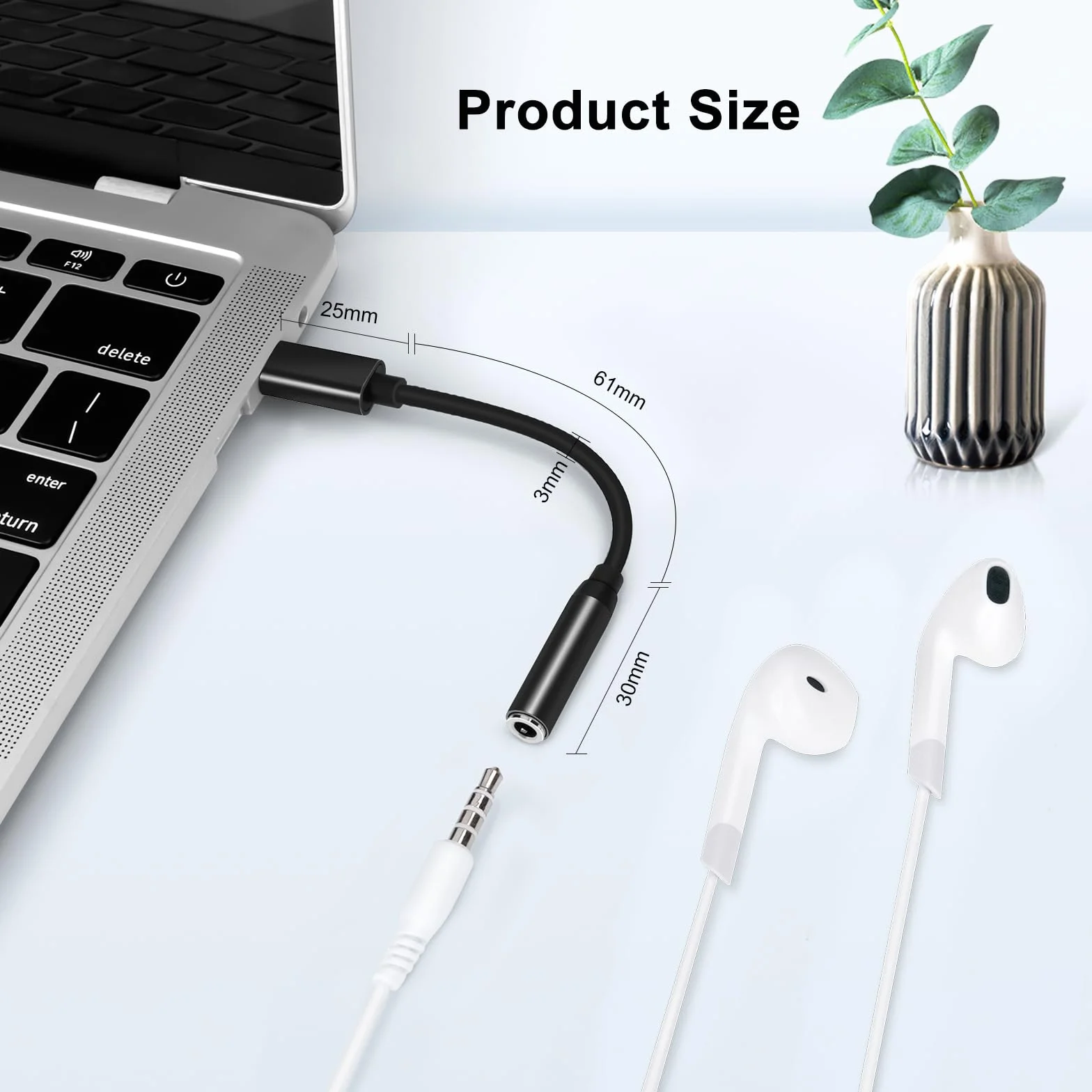 Adapter USB C na 3,5 mm gniazdo słuchawkowe (2 sztuki), adapter do słuchawek AUX na USB C na 3,5 mm, adapter AUX kompatybilny z Samsung Galaxy, iPad Pro, MacBookiem (czarny)