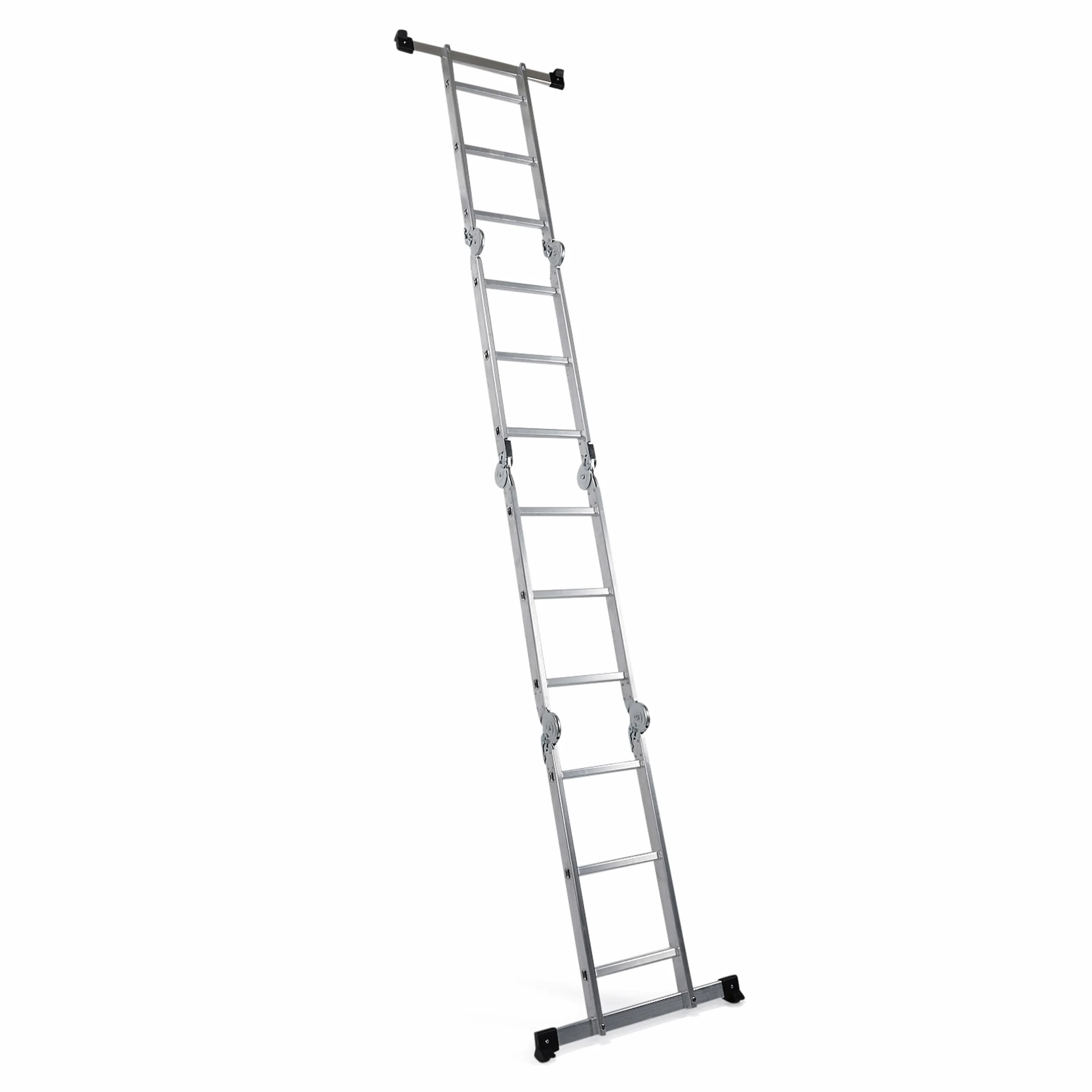 hjh OFFICE 12-stopniowa drabina wielofunkcyjna z 2 płytami rusztowania z litego aluminium W3 srebrna 345 cm Maksymalne obciążenie 150 kg 801202