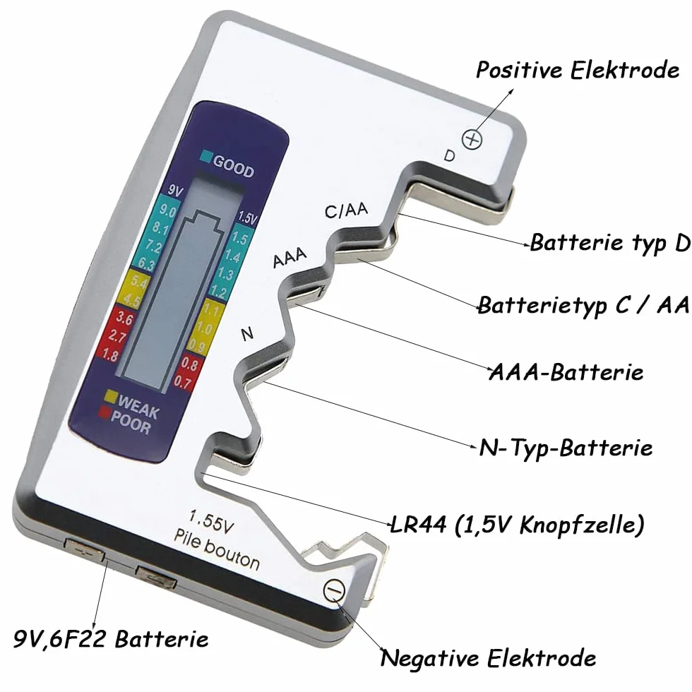 Mesee Cyfrowy tester baterii LCD uniwersalny do AA AAA C D N 9V