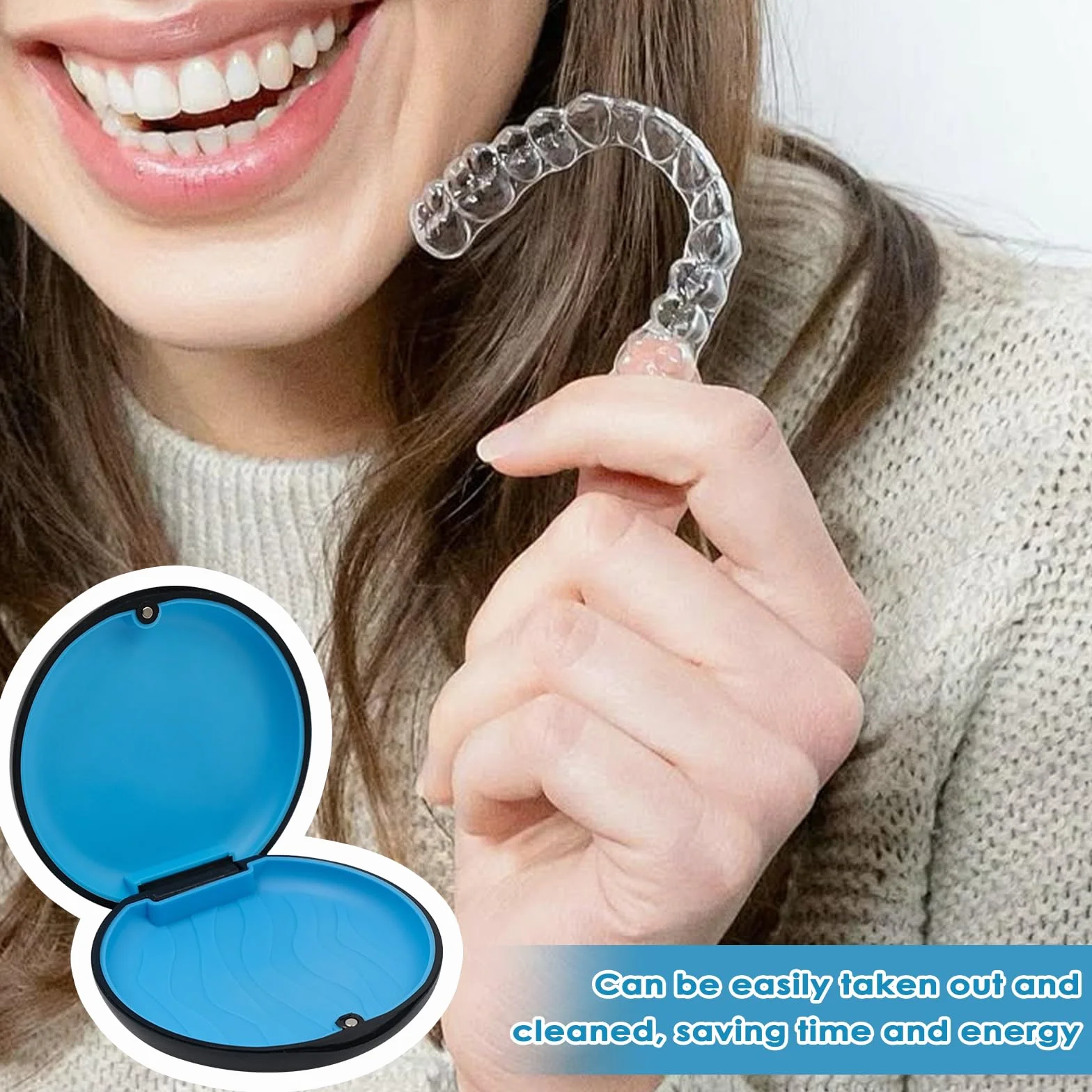 Pudełko na aparat ortodontyczny, 2 sztuki, kompatybilne z Invisalign, wyjmowana kieszeń wewnętrzna z silikonu