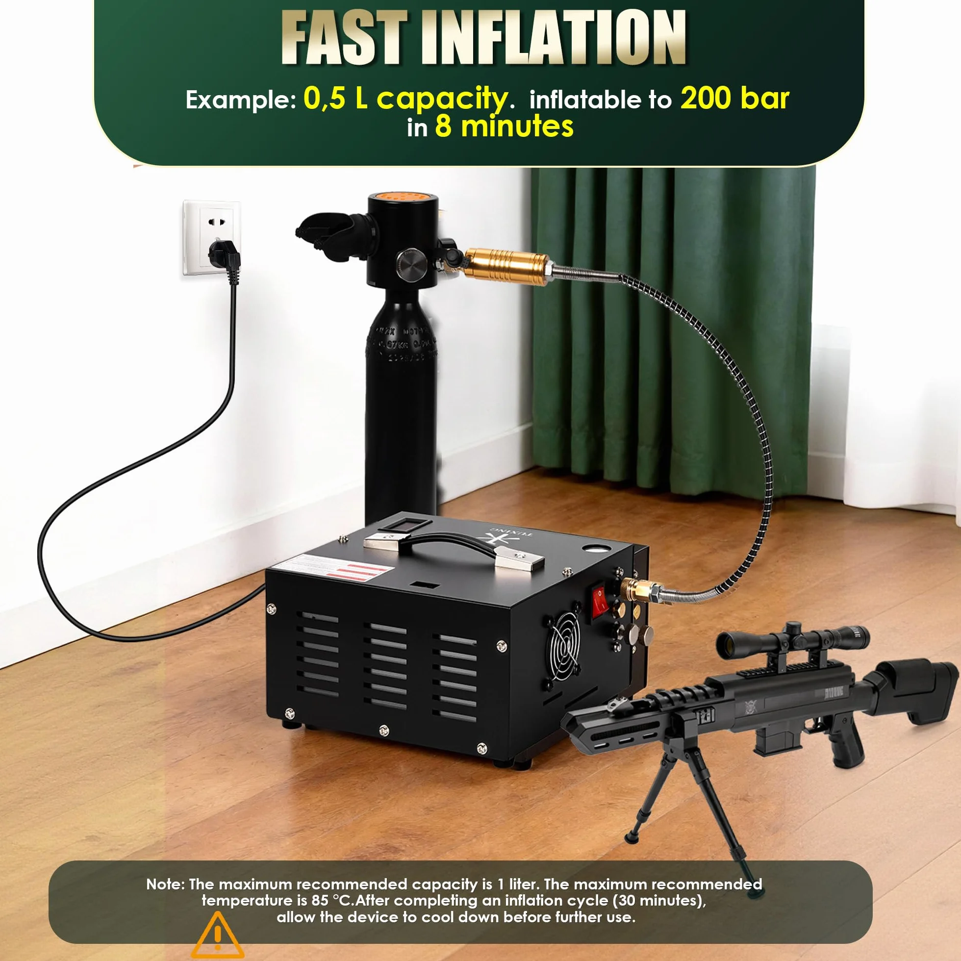 Sprężarka powietrza TUXING PCP 4500Psi 30Mpa bezolejowa 12V 220V pompa do wiatrówek TXES061