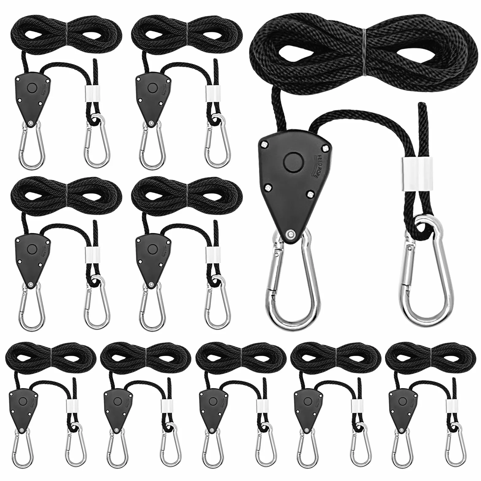 qianduoduo Duty Heavy Rope 10 sztuk grzechotka linowa z haczykami, regulowana linka z grzechotką, 2 m, 1/8 cala, do roślin, wentylatorów i lamp