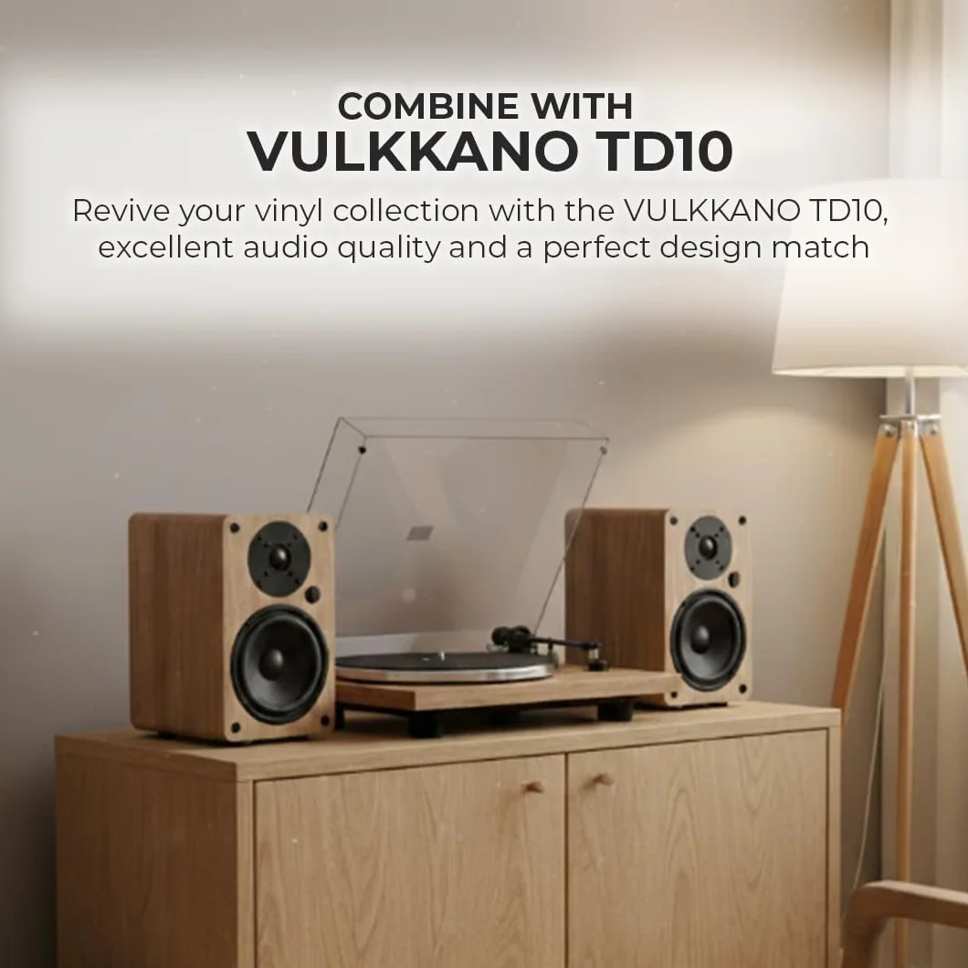 VULKKANO A5 ARC Głośniki Półkowe z głośnikiem niskotonowym 5,25", Bluetooth 5.0, HDMI ARC, Optica, RCA, USB, z wyjściem subwoofera, aktywne głośniki regałowy o eleganckim wzornictwie, Czarny