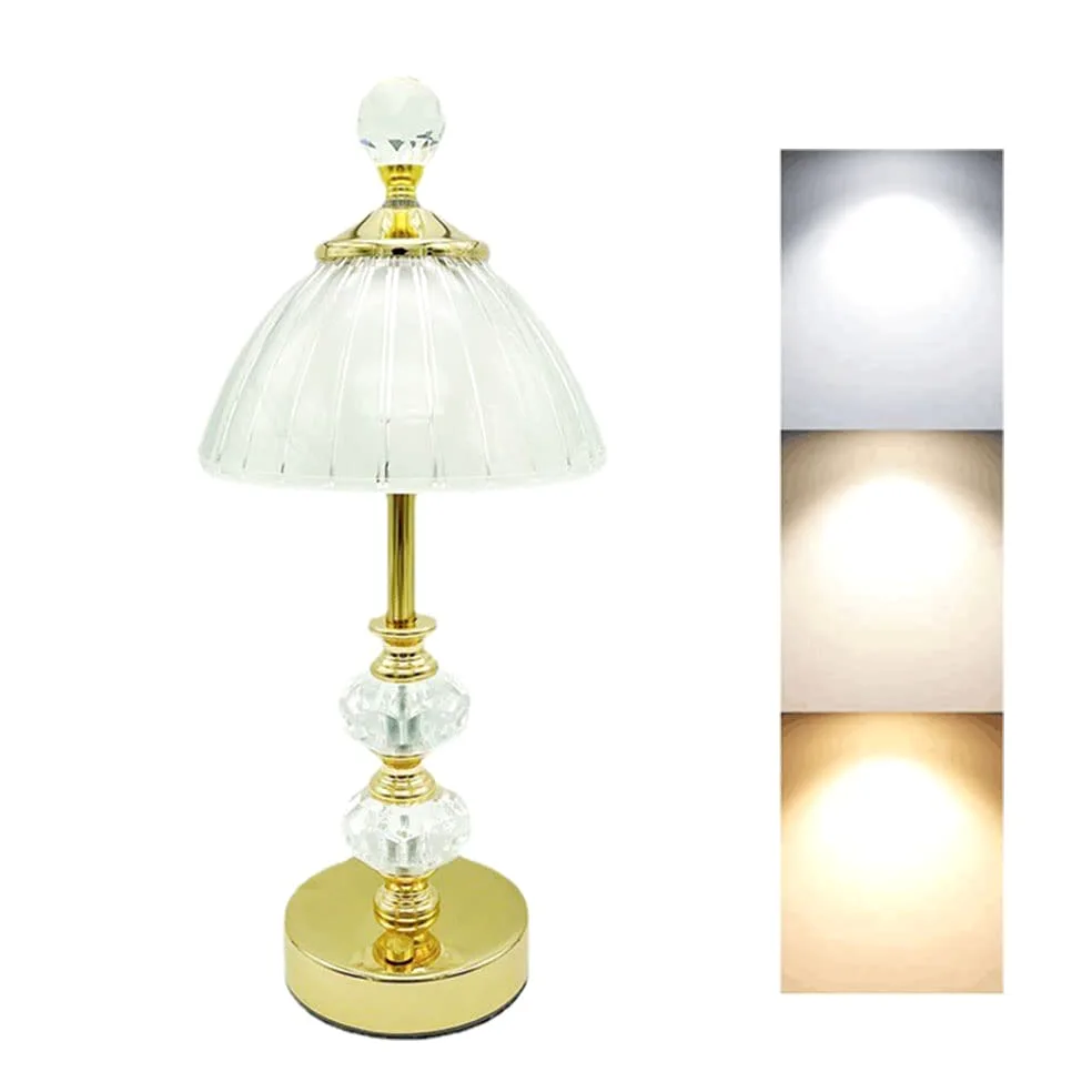 Diamentowa kryształowa lampa stołowa LED przenośna akumulatorowa lampa biurkowa 3 kolory ściemniana bezprzewodowa lampa biurkowa z dotykowym światłem