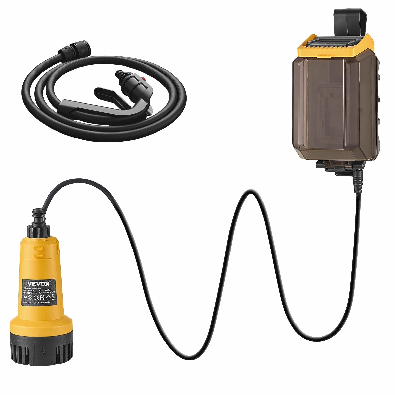 VEVOR 528 GPH Bezprzewodowa zatapialna pompa wodna do transferu wody z wężem G3/4", kompatybilna z Dewalt 20V MAX bateria (bez baterii) do basenu, ogrodu, stawu