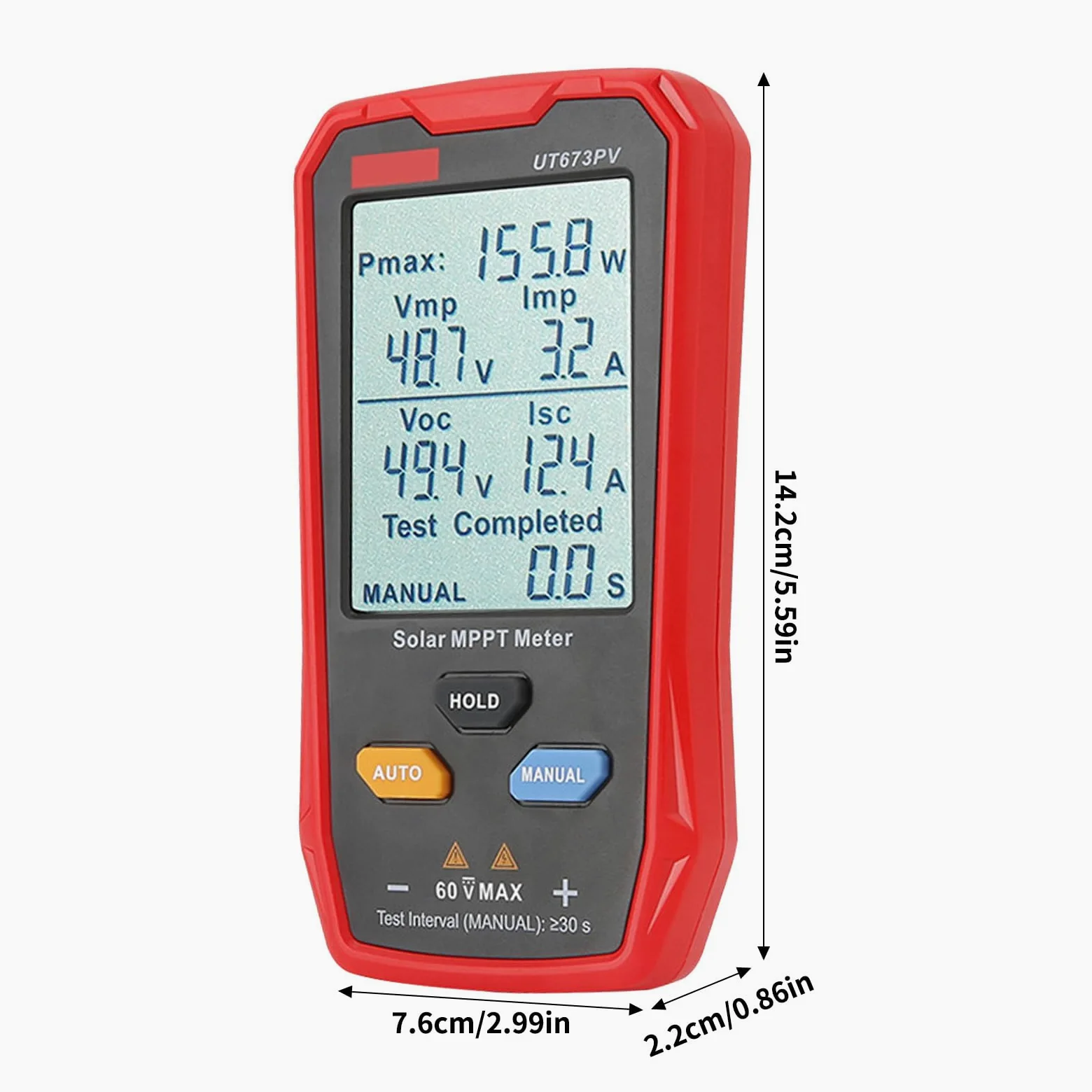 Tester paneli słonecznych – multimetr fotowoltaiczny 800 W z dużym ultraprzezroczystym wyświetlaczem LCD, solarny miernik MPPT, łatwy do przenoszenia, przyjazny dla użytkownika, test danych modułów