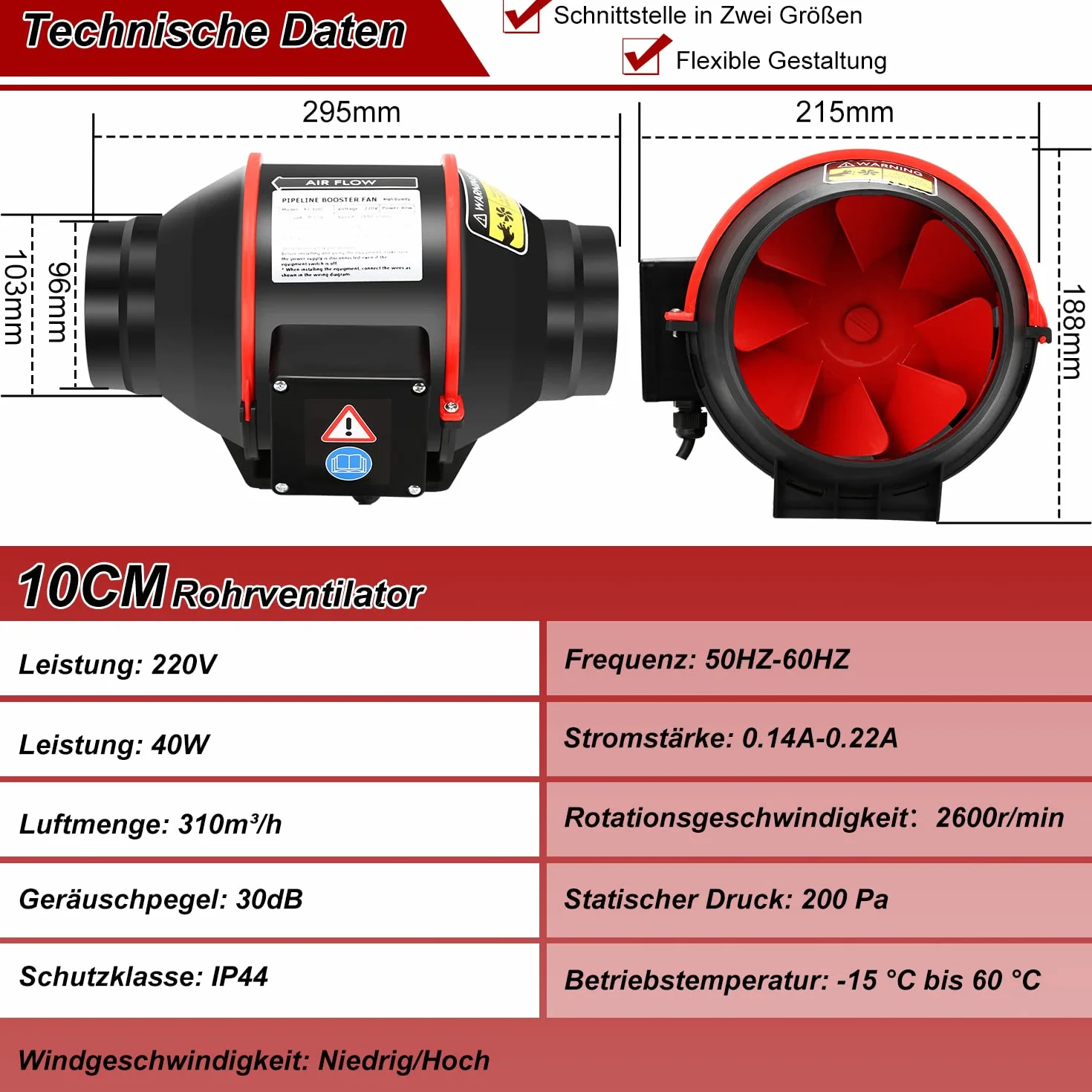Ikodm 100 mm regulowany wentylator rurowy, 320 m³/h, cichy, z pilotem zdalnego sterowania, wtyczka UE do łazienki, WC, kuchni, szklarni, namiotu, garażu