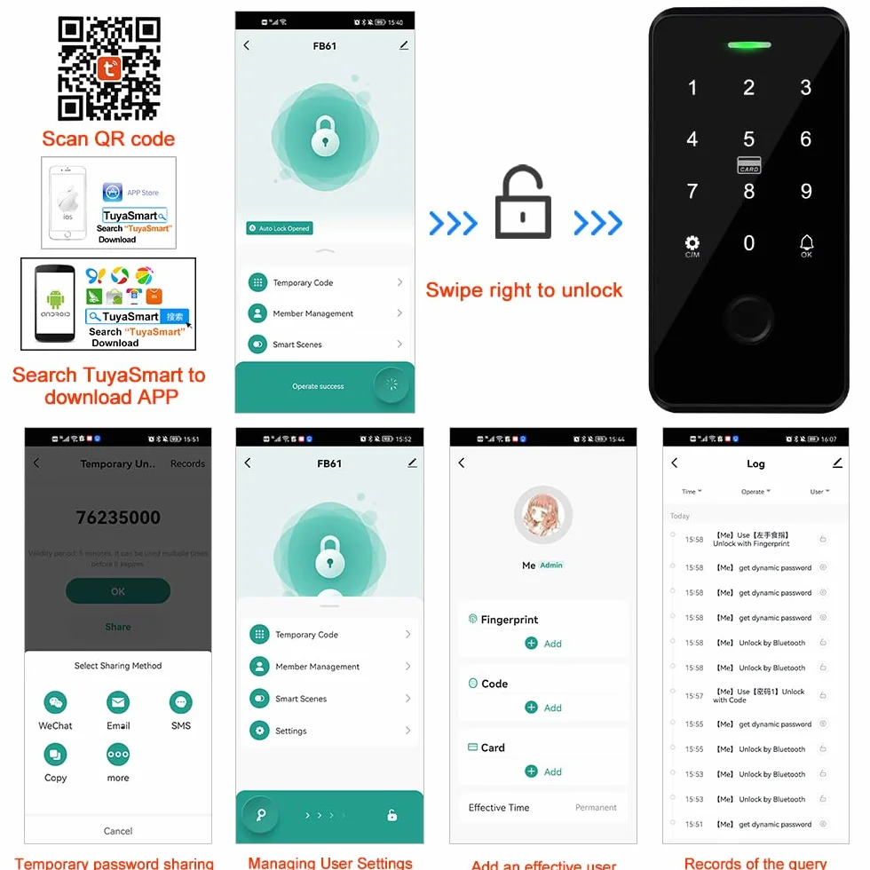 Zestaw kontroli dostępu Bluetooth Tuya wodoodporna biometryczna klawiatura RFID 180 kg / 350 funtów Elektryczna blokada magnetyczna + 10 sztuk brelok do kluczy 13,56 mm