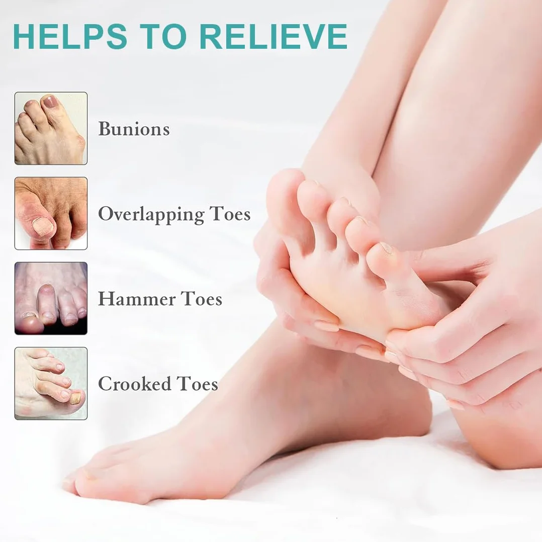 4 sztuki silikonowych separatorów palców u stóp, korekcja hallux valgus, wielokrotnie zmywalne żelowe separatory palców, separatory palców dla wszystkich palców u stóp, rozpórki palców u stóp