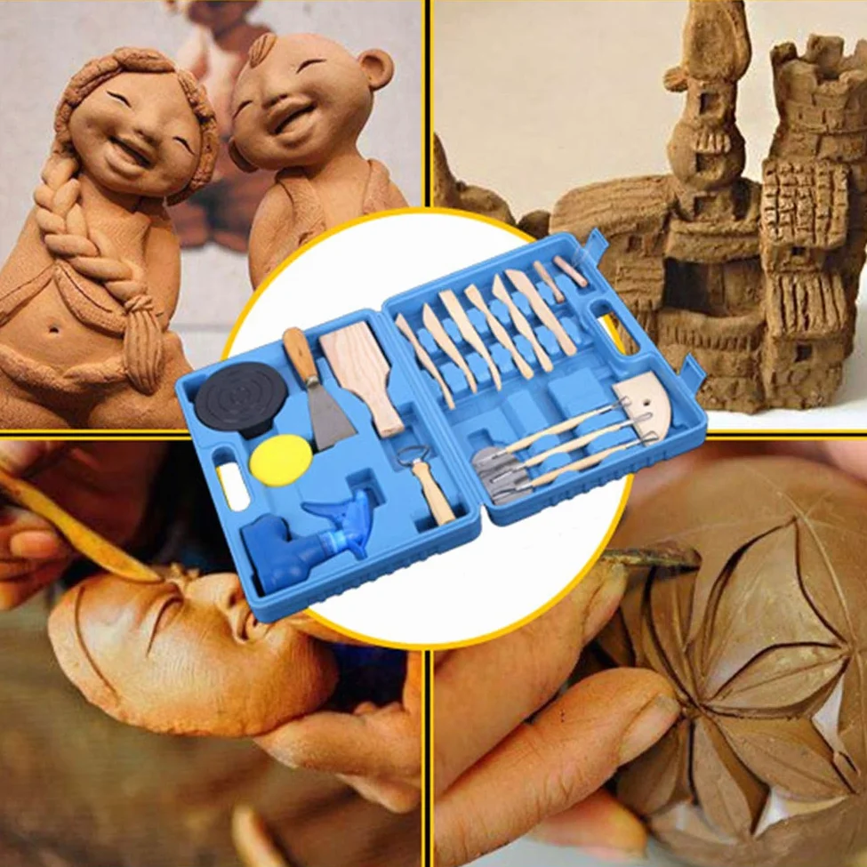Narzędzia ceramiczne Zestaw narzędzi do rzeźbienia, drewno i stal ceramiczne narzędzia z gliny, glina woskowa narzędzia ceramiczne z etui, modelowanie glina garncarska narzędzia rzeźbiarskie K