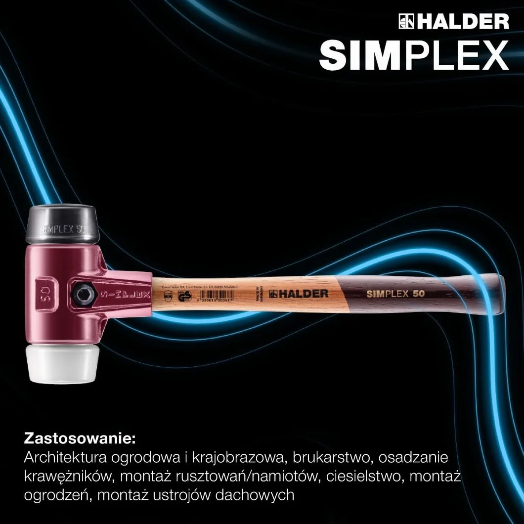 Młotek brukarski gumowy/SUPERPLASTIK SIMPLEX 50mm 1,1kg HALDER