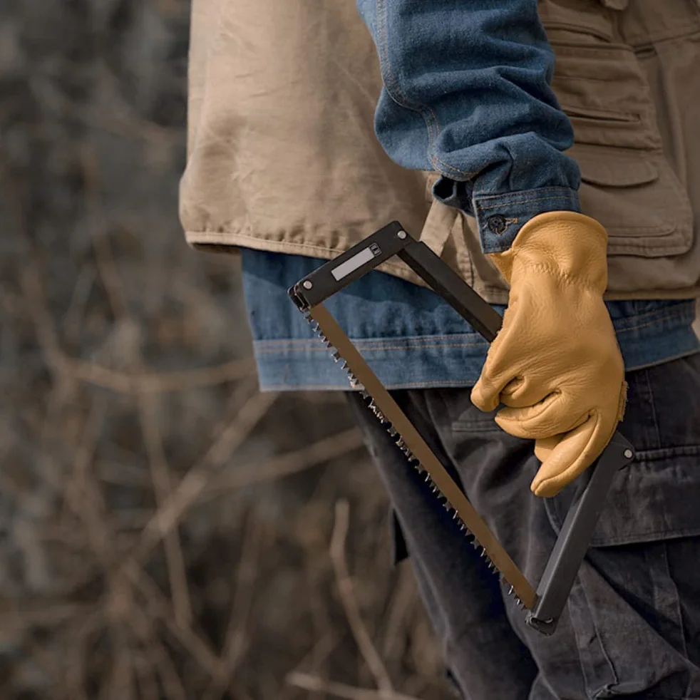 Składana piła łukowa 33 cm, wielofunkcyjna prostokątna piła ręczna do użytku na zewnątrz, kemping, survival, obróbka drewna