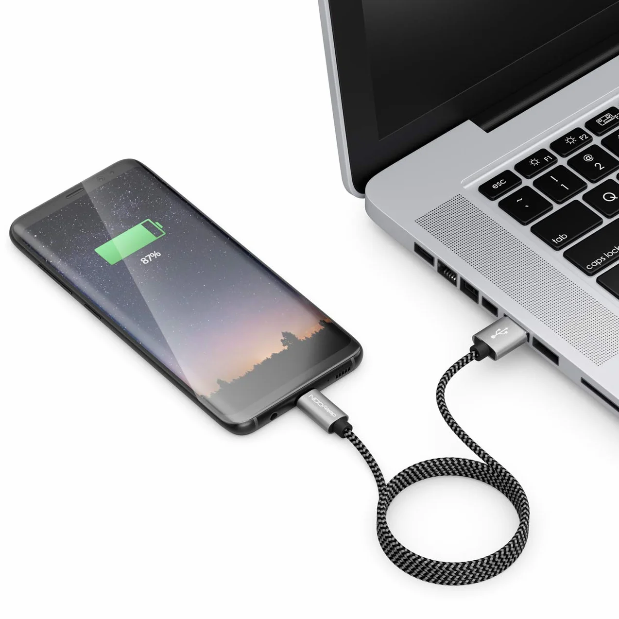 deleyCON 1m Nylon USB-C Kabel Ładowania Przewód Danych Metalowe Wtyki