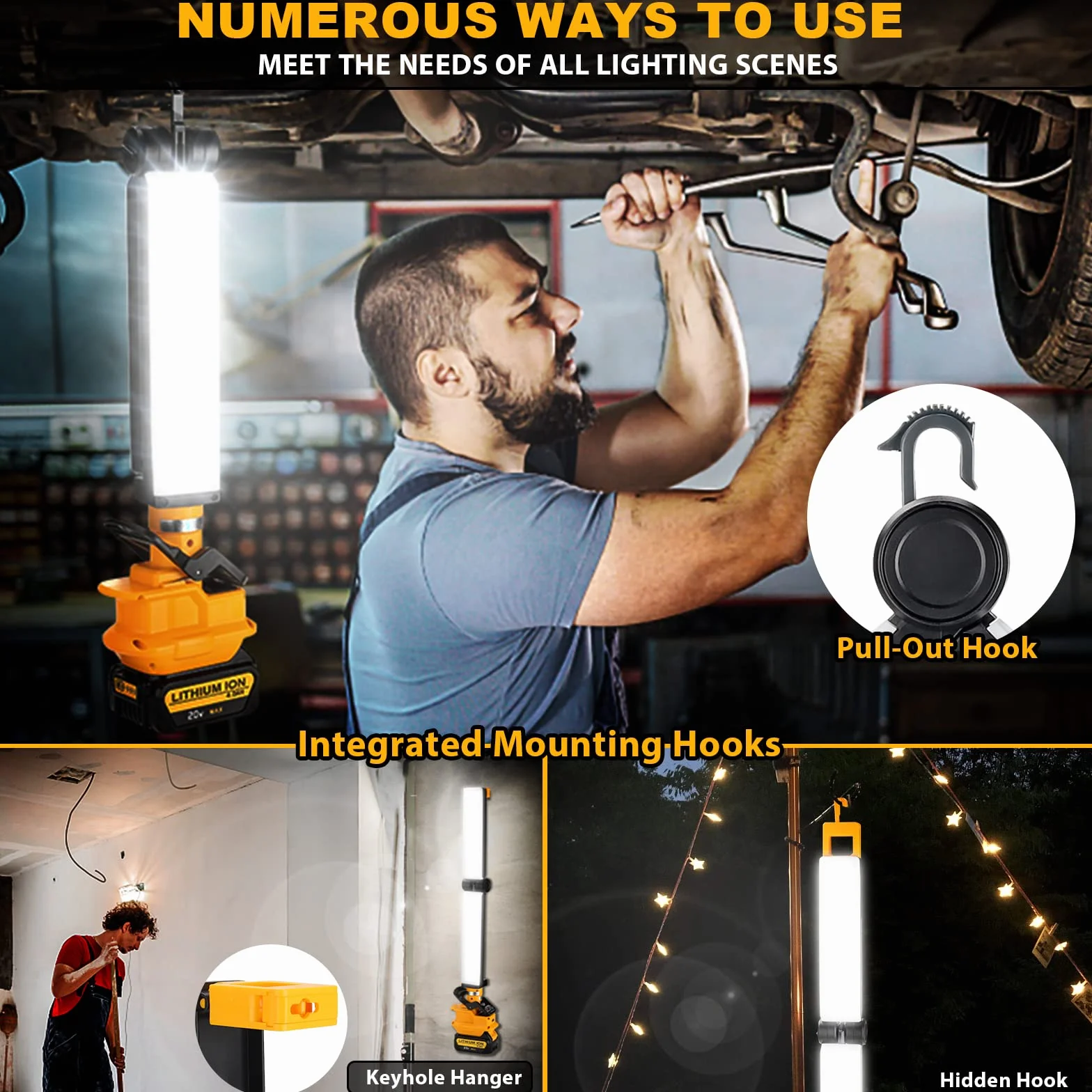 Taingwei Oświetlenie robocze LED 2400 lm, kompatybilne z baterią litową Dewalt 20 V MAX, reflektor 30 W do naprawy samochodu, na kemping, oświetlenie awaryjne i placu budowy