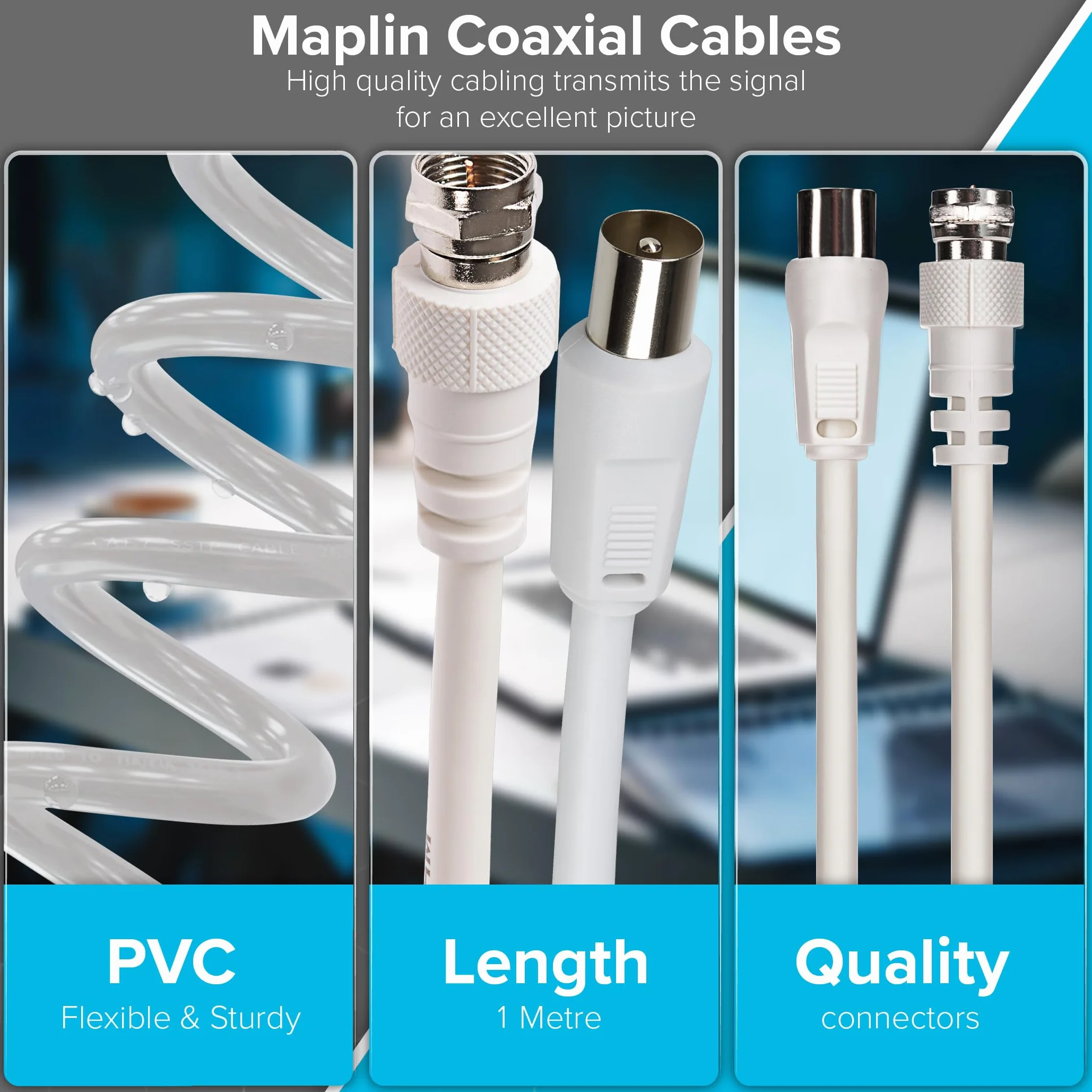 Maplin Kabel antenowy satelitarno-telewizyjny 1 m kabel koncentryczny typu F męski na męski RF