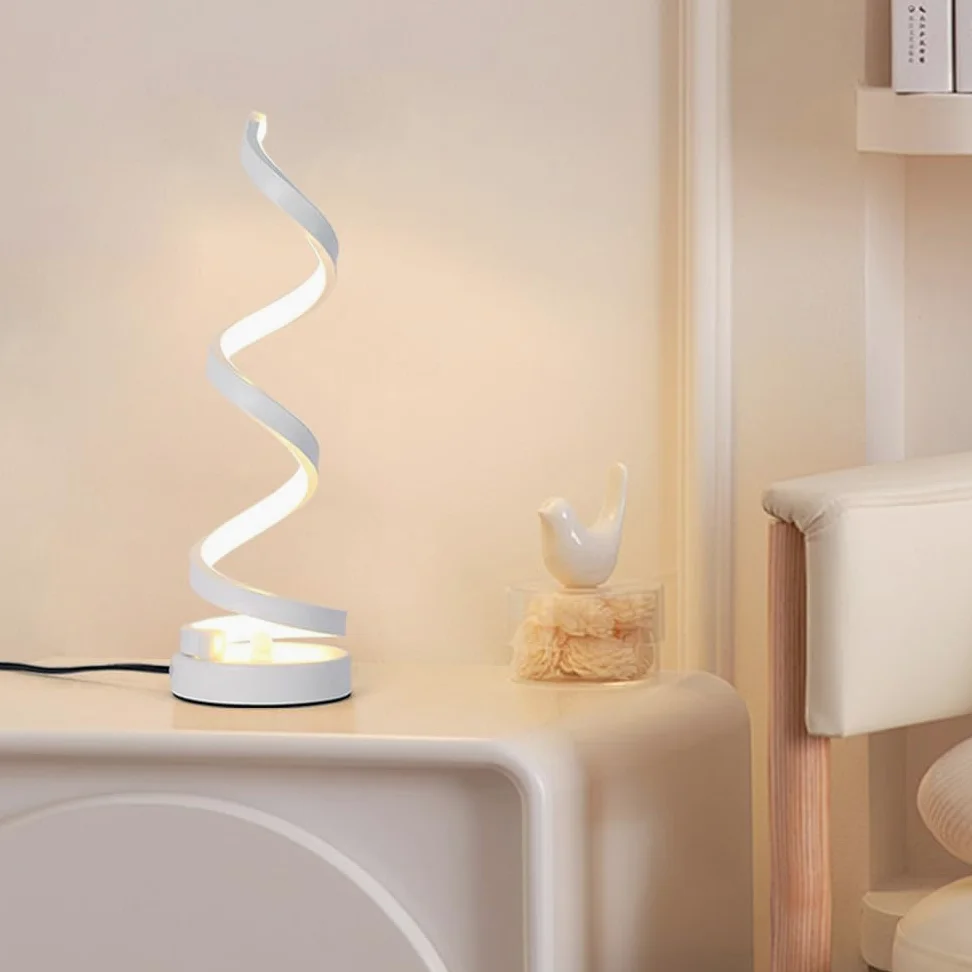 Lampy biurkowe Lampa biurkowa LED Spiralna lampa nocna LED Lampa stołowa zakrzywiona nowoczesna lampa stołowa salon sypialnia (biały)