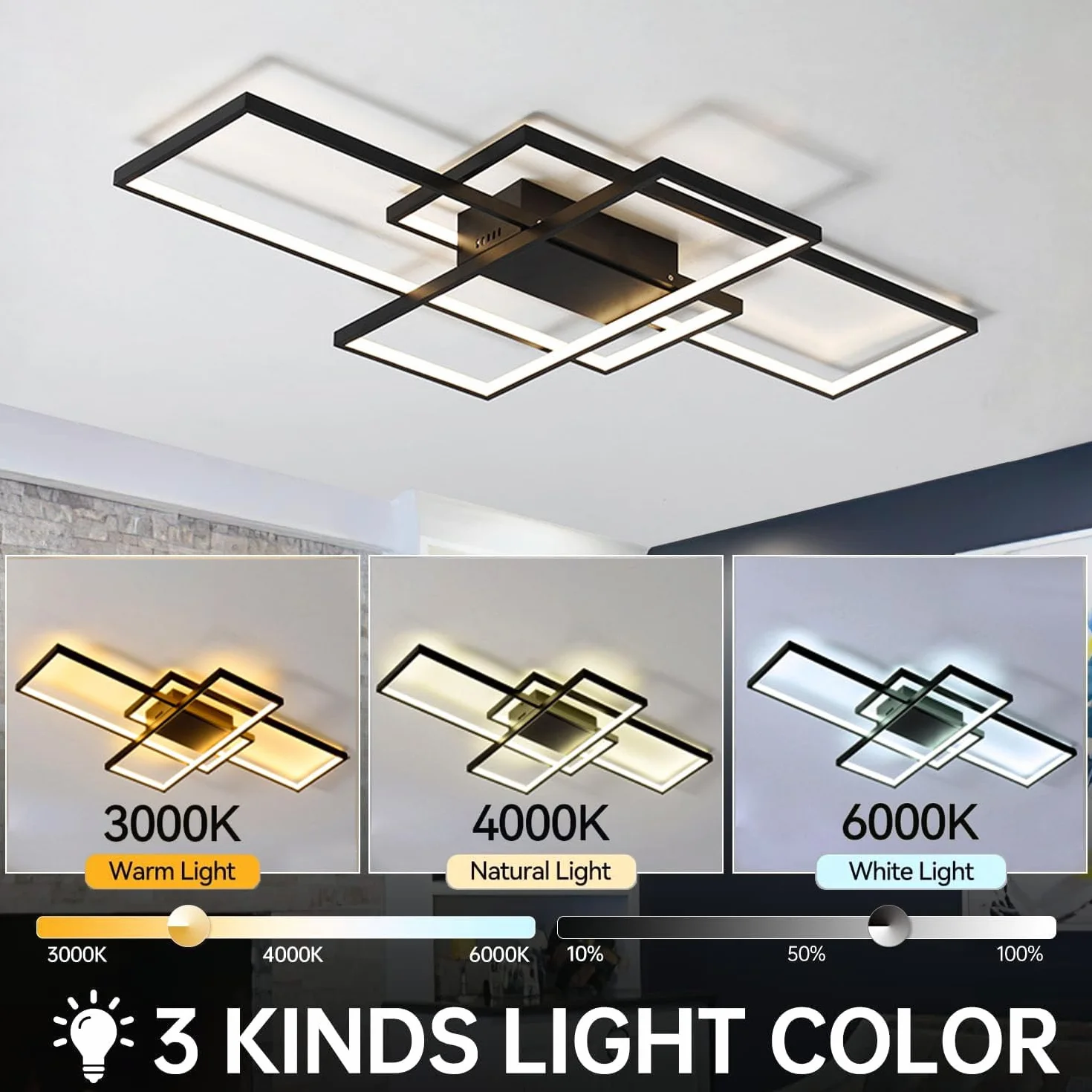 Nowoczesna Lampa Sufitowa Czarna 105W z Pilotem 3000K-6000K 140cm
