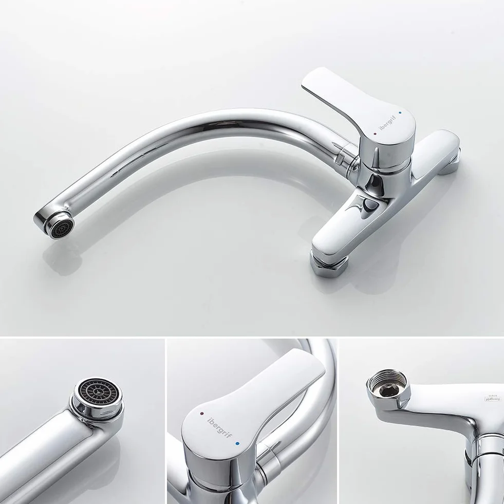 Ibergrif M16357 Star, Wall Kitchen Faucet, Kran do zlewu Monomando, Chrome, Silver