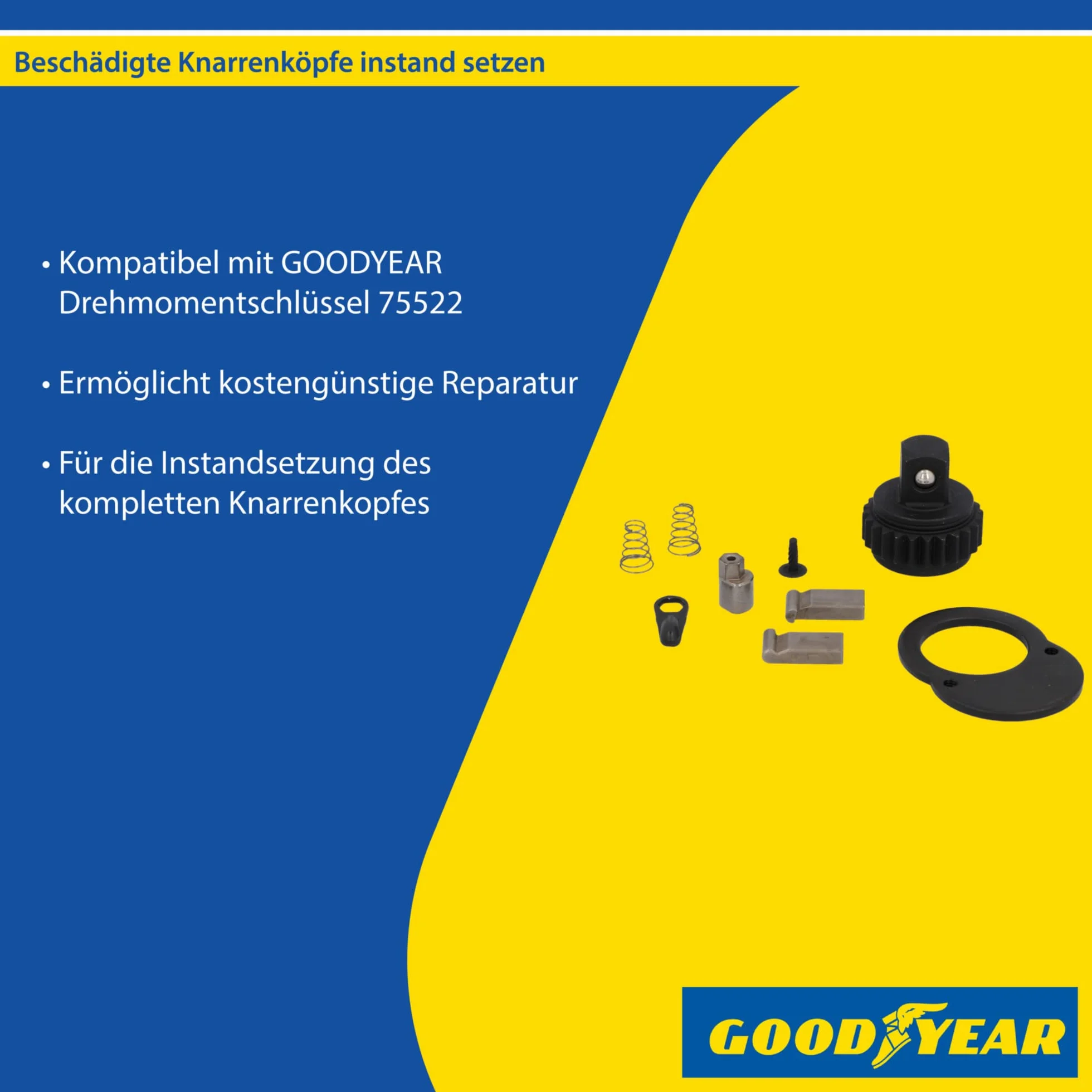 GOODYEAR Zestaw naprawczy do kluczy dynamometrycznych model 75522, 10-częściowy, z napędem 1/2" (12,5 mm), do naprawy głowicy grzechotki, czarny/srebrny