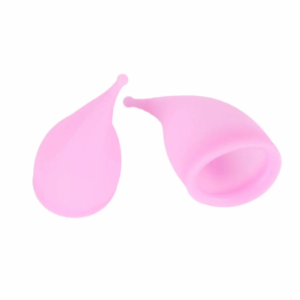Kubek menstruacyjny, silikonowy damski kubek menstruacyjny wielokrotnego użytku, bezpieczny dla kobiet, damski kubek higieniczny (różowy duży + mały)