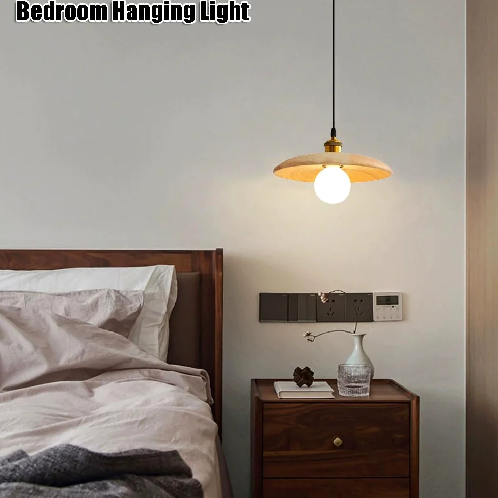 Japanese-Style Wooden Chandelier, Creative Hat-Shaped Hanging Lamp Shade, E27 Base Single-Head Pendant Light, Balcony Or Porch Decorative Ceiling Lighting Fixtures