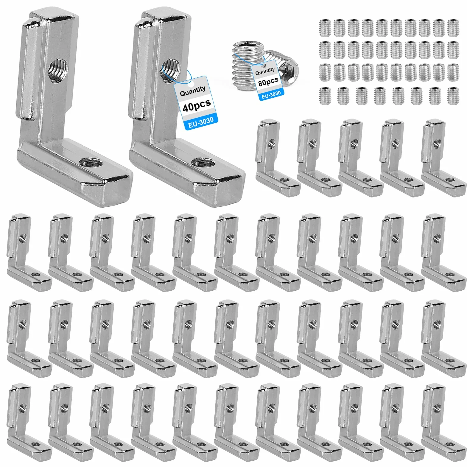 40 wsporników kątowych z rowkiem T Złącze kątowe 3030 Złącze kątowe ze stopu aluminium Uchwyt kątowy Standardowy aluminiowy profil europejski 80 śrub