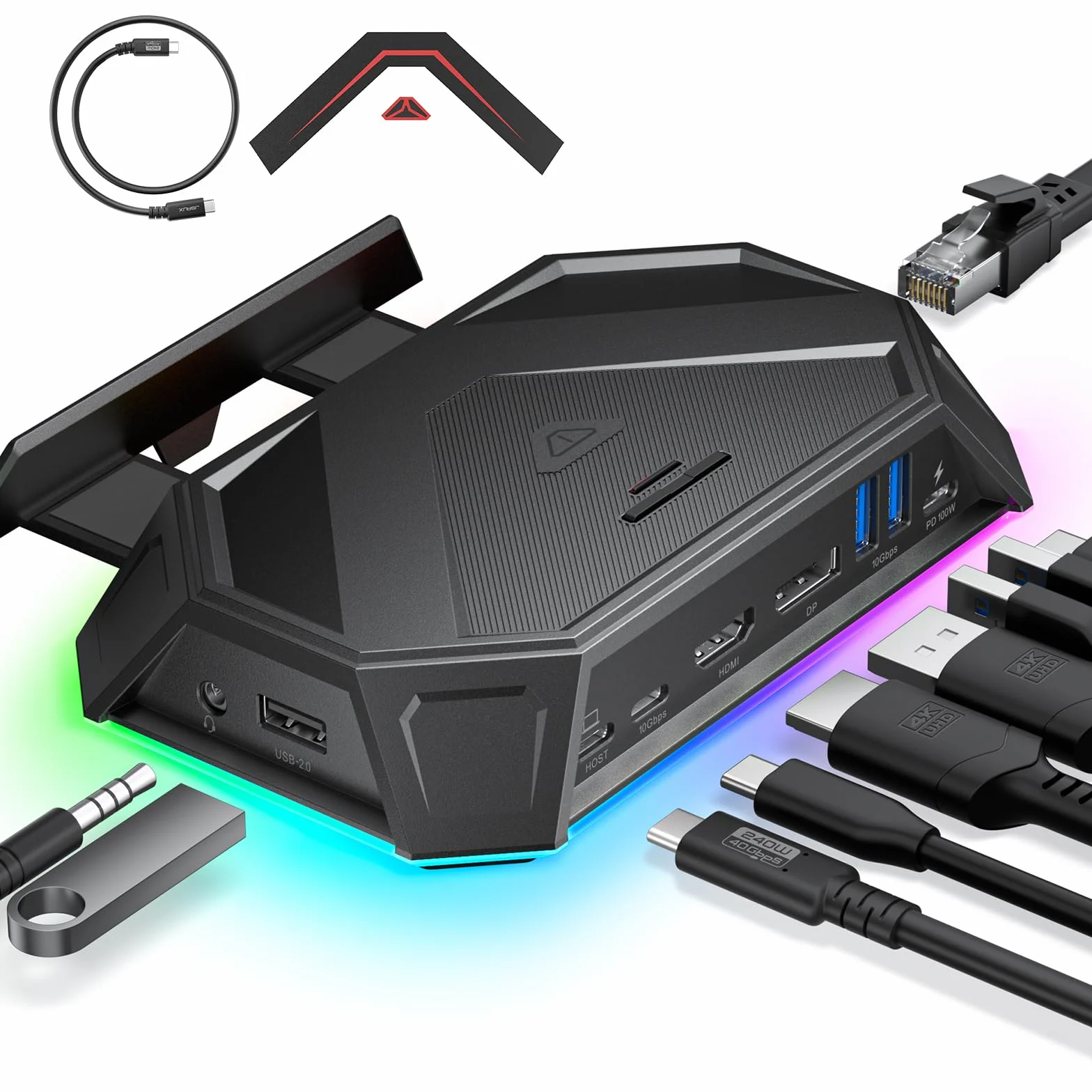 JSAUX Stacja dokująca RGB 12 w 1 do Steam Deck OLED, ROG Ally, Legion Go, 4K 120 Hz HDMI, DisplayPort, Gigabit Ethernet, USB C 3.2, USB A 3.2/2.0, SD/TF, 3.5 mm
