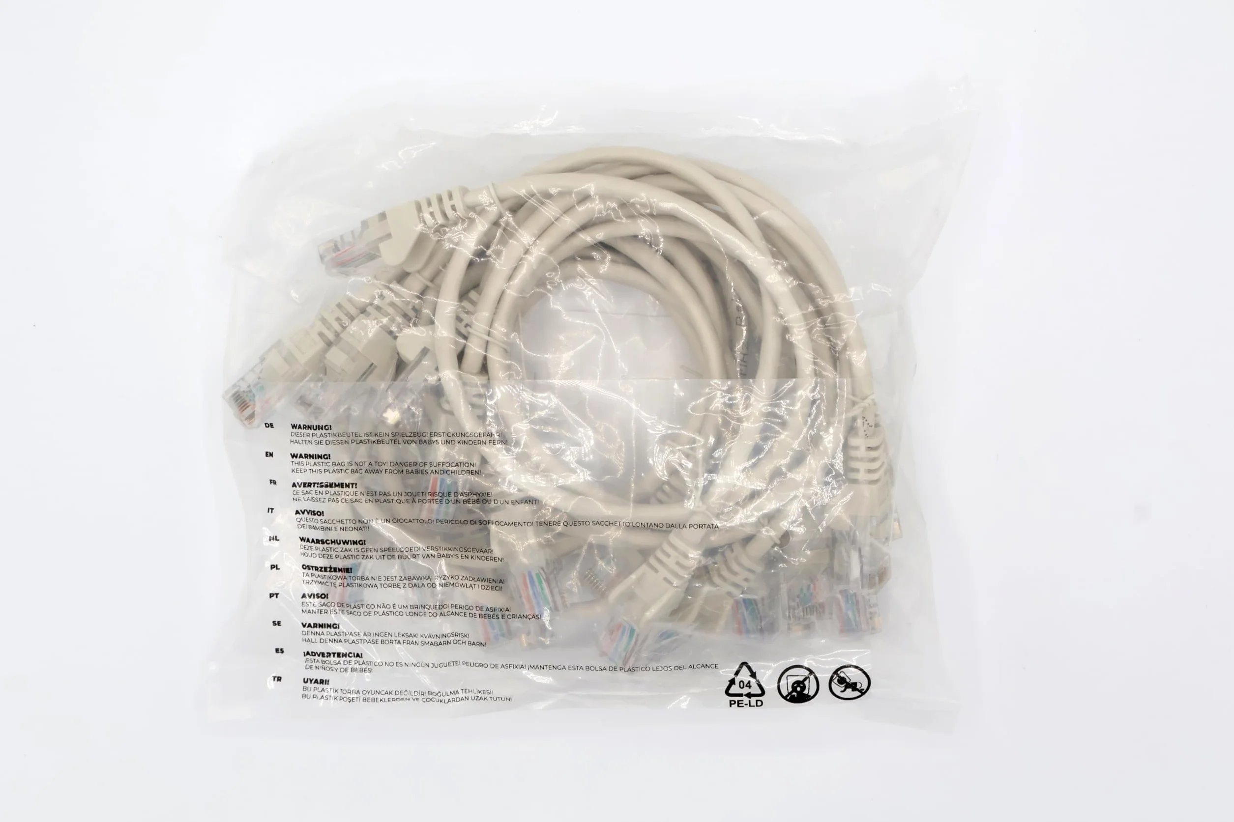 0,5 m - szary 10 sztuk - kabel sieciowy LAN CAT.5 CAT5 najwyższej jakości kabel krosowy Ethernet, kompatybilny z CAT6 / CAT6a / CAT7