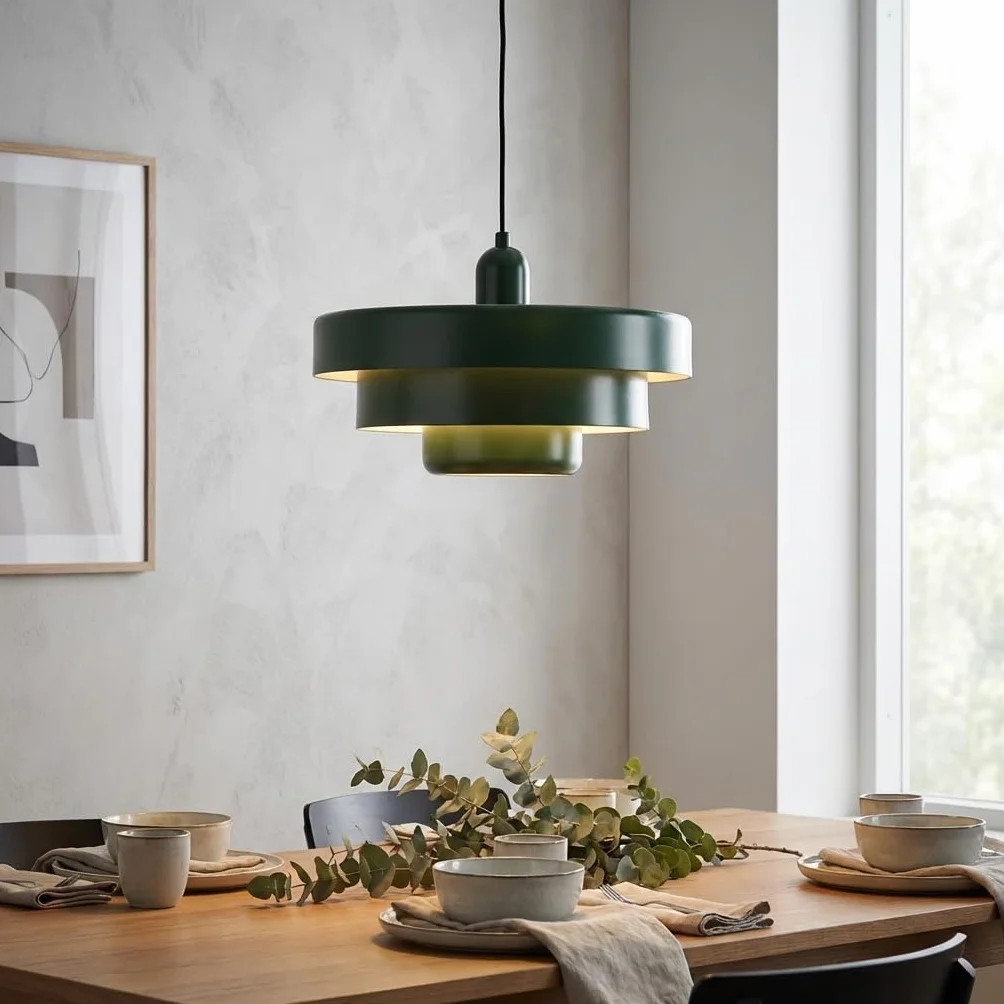 BARCELONA LED Lampa Wisząca MACARRON Zielony 3-Poziomowa, Metal Żelazo, Styl Bauhaus Minimalistyczny, Pośrednie Oświetlenie Bez Oślepiania, Klasyczna Vintage Nowoczesna Luksusowa E27