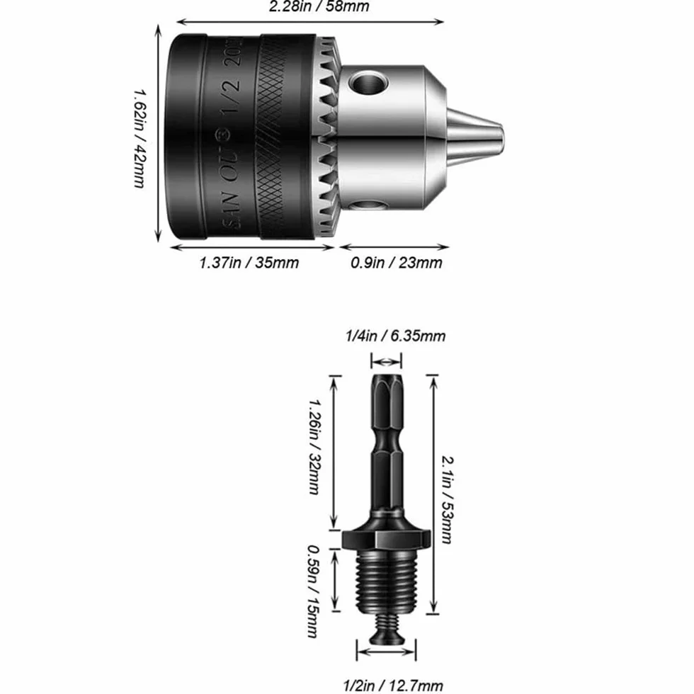 Korbowód sześciokątny 1/4" z adapterem uchwytu wiertarskiego 1,5-13 mm do wkrętarki udarowej, akcesorium do szybkiej wymiany