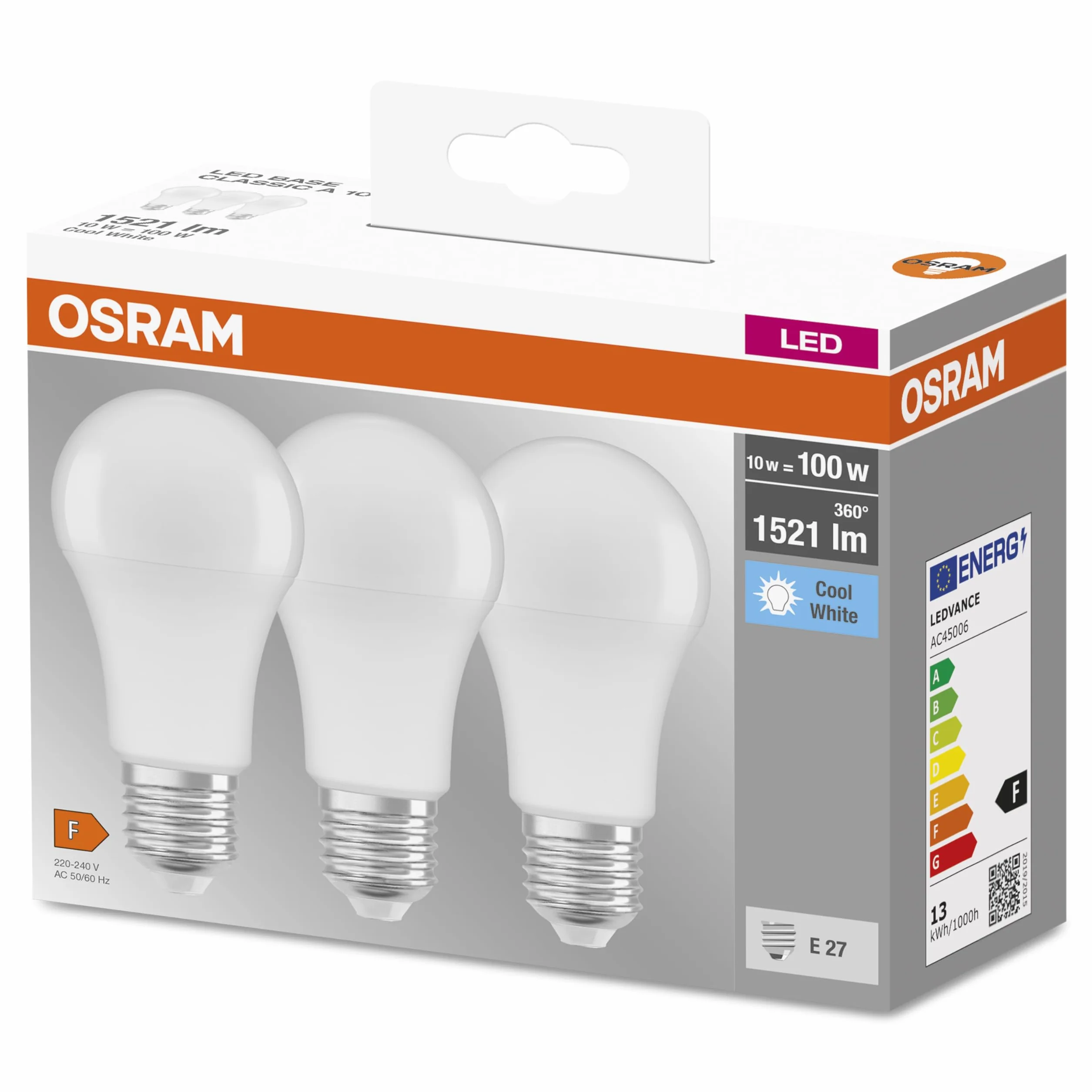 OSRAM Lampa LED | Trzonek: E27 | Zimna biel | 4000 K | 13 W | matowe | LED BASE CLASSIC A [Klasa efektywności energetycznej A+]