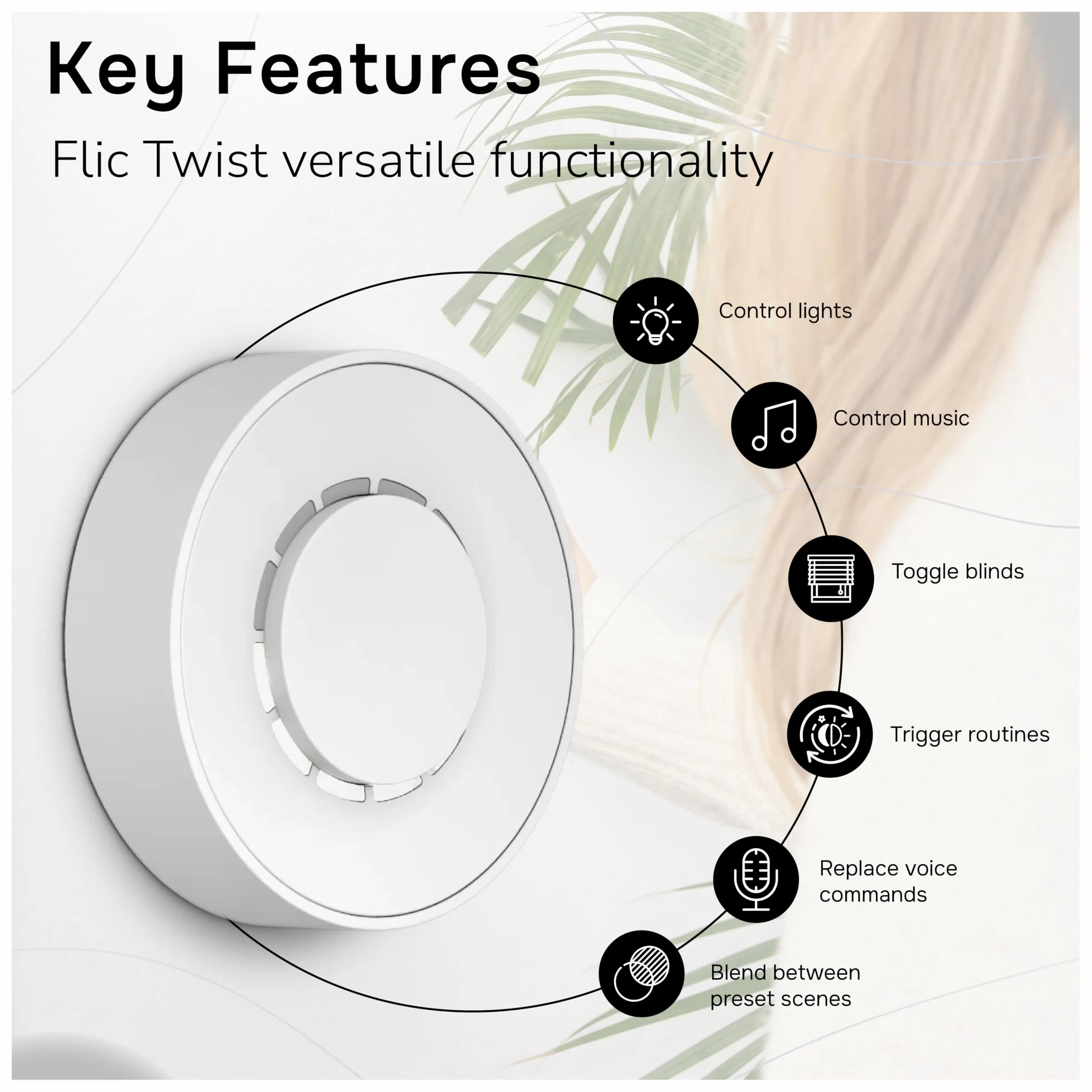 Flic Twist: Bezprzewodowy kontroler inteligentnego domu – sterowanie światłami, muzyką, żaluzje i procedury z funkcją wciskania, skręcania, podwójnego naciśnięcia, inteligentna automatyka domowa, w