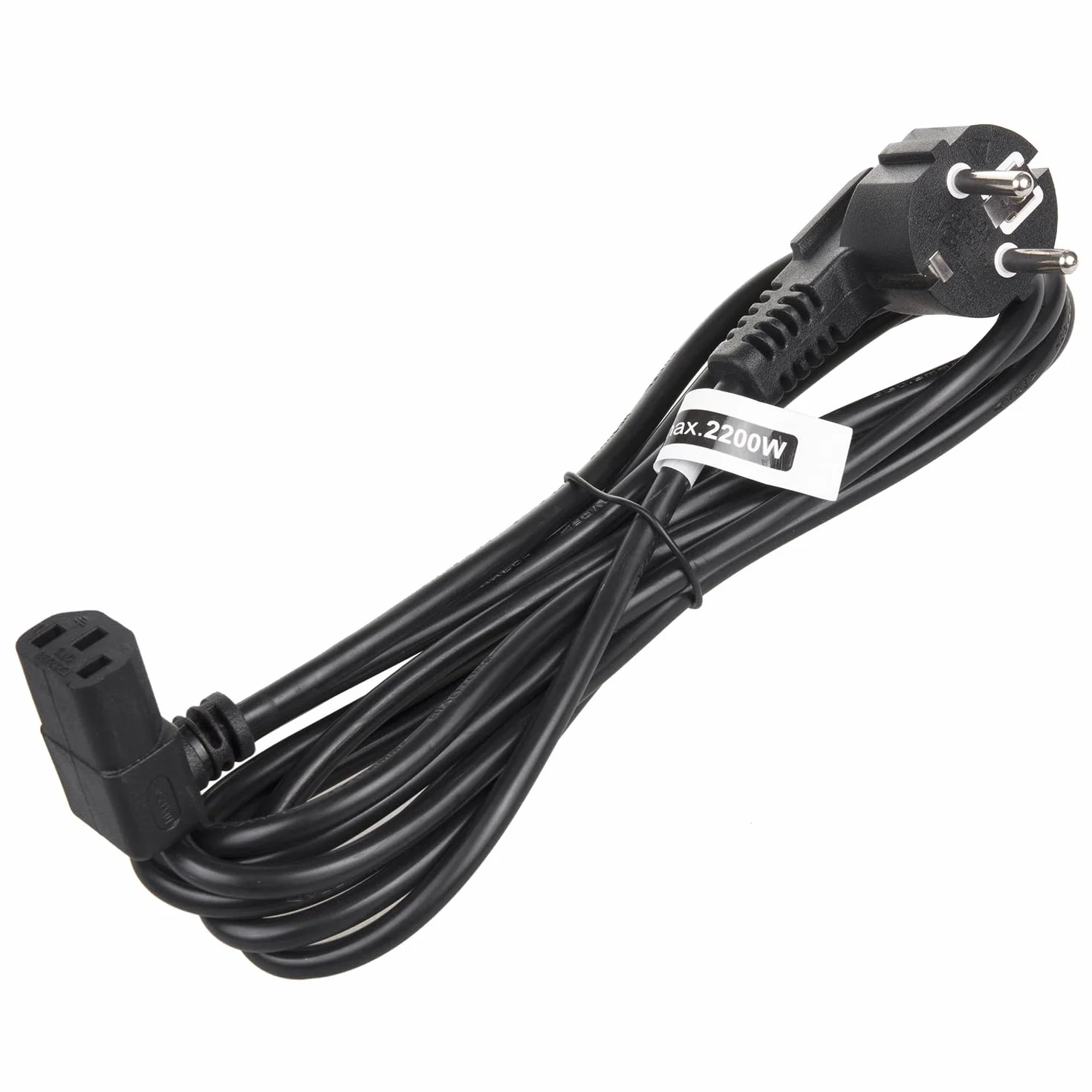 Maclean MCTV-851 Elastyczny Kabel Zasilający, Kabel Zasilacza 3-Pinowy z Uziemieniem, 90 stopniowy Kątowy Kabel Zasilający, Czarny, 1,5 M, Kabel do Zasilania PC, Drukarki, Monitora i RTV AGD
